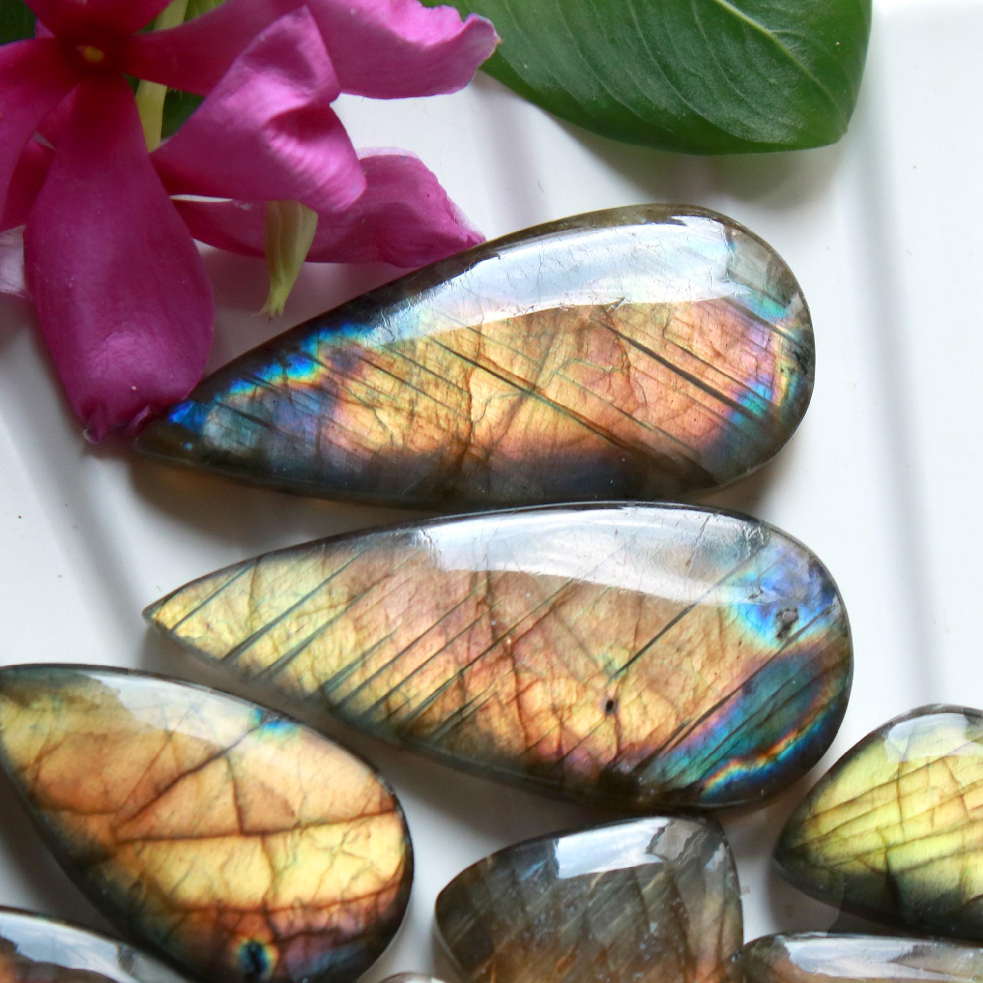 4 Pairs 143 Cts Natural Labradorite Dangle Earring Pairs Natural Gemstone Cabochon Silver Jewelry Handcrafted Crystal38x15 17x15mm 15888