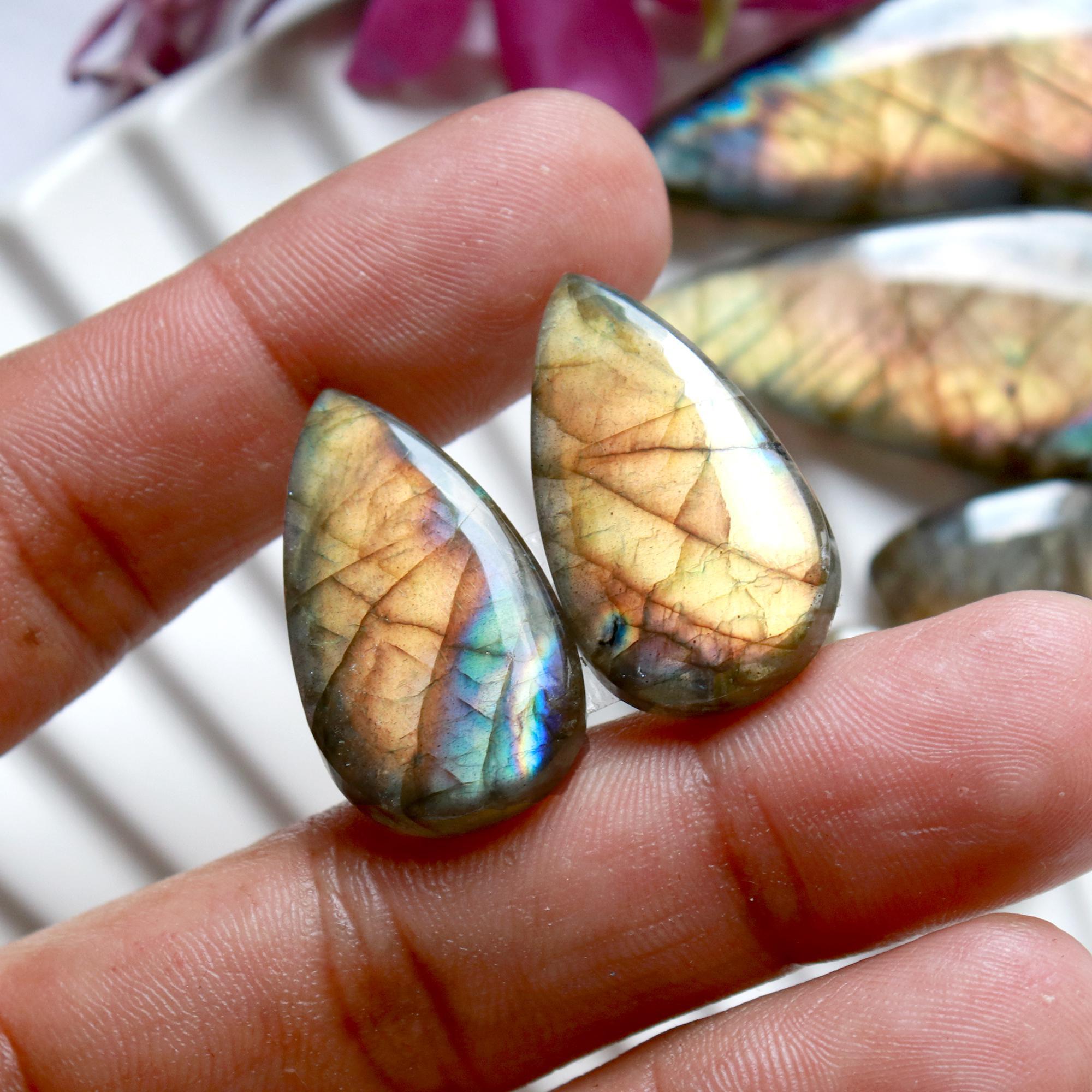 4 Pairs 143 Cts Natural Labradorite Dangle Earring Pairs Natural Gemstone Cabochon Silver Jewelry Handcrafted Crystal38x15 17x15mm 15888