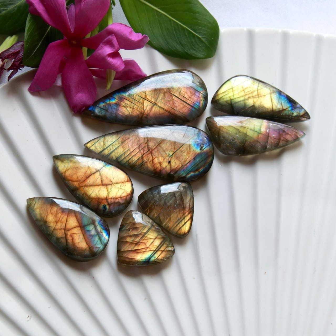 4 Pairs 143 Cts Natural Labradorite Dangle Earring Pairs Natural Gemstone Cabochon Silver Jewelry Handcrafted Crystal38x15 17x15mm 15888