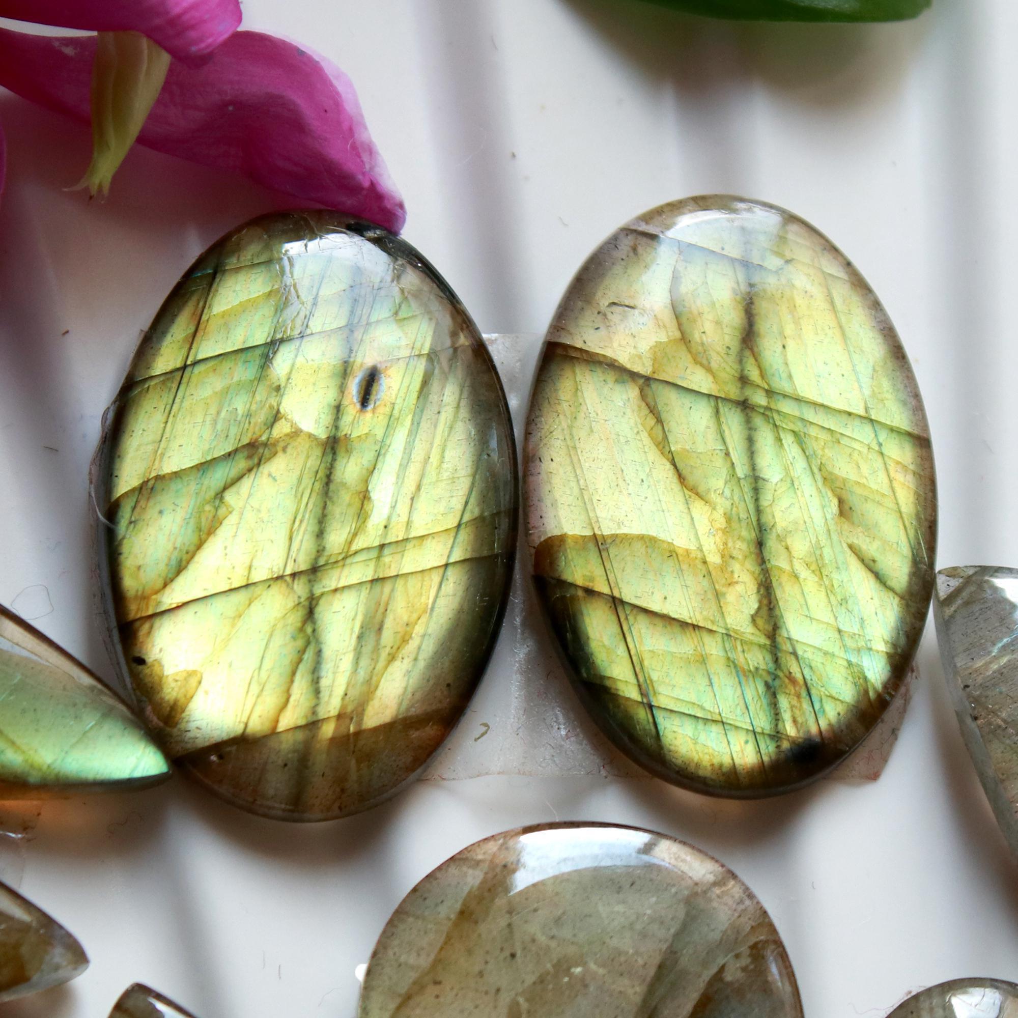 6 Pairs 148 Cts Natural Labradorite Dangle Earring Pairs Natural Gemstone Cabochon Silver Jewelry Handcrafted Crystal28x18 18x10mm 15889