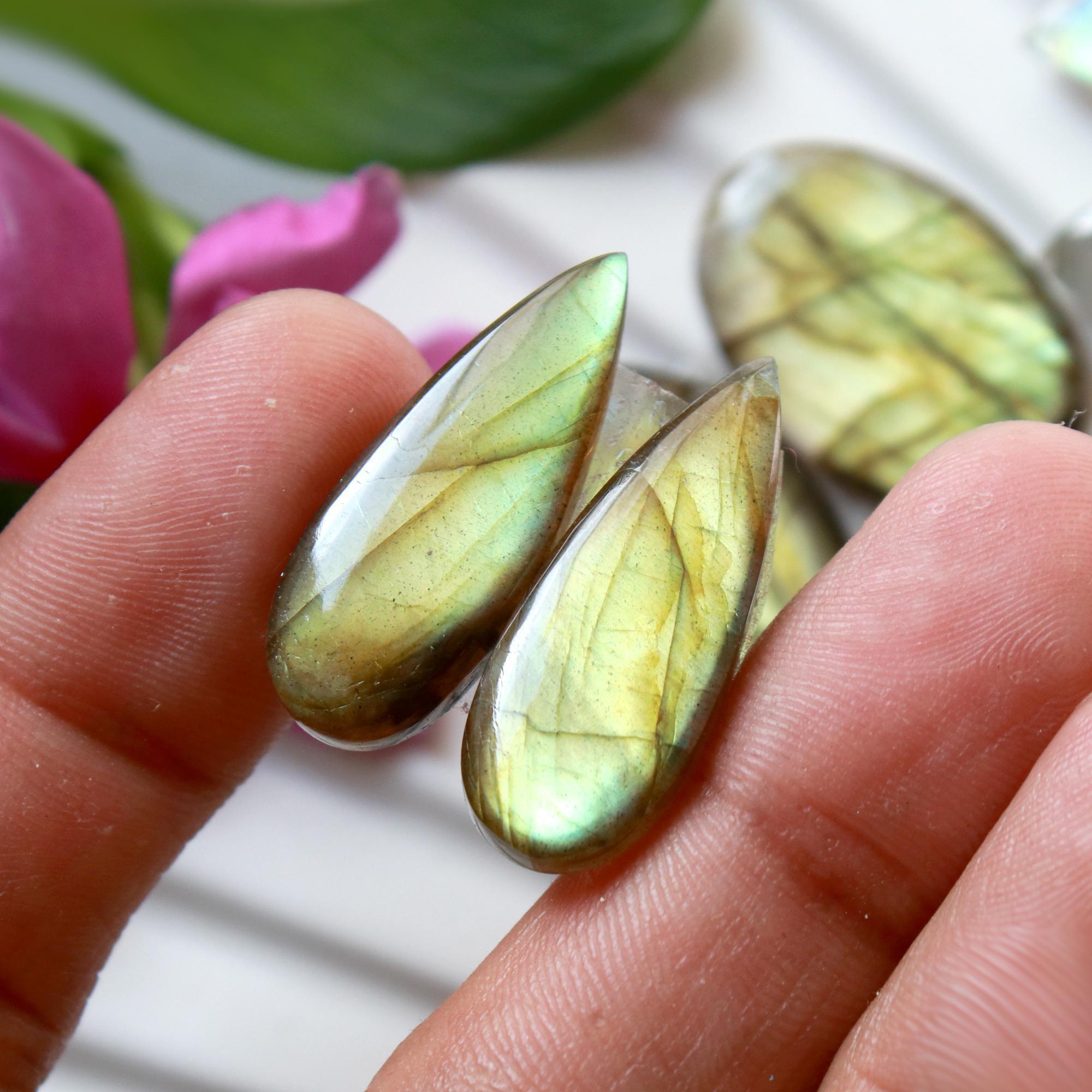 6 Pairs 148 Cts Natural Labradorite Dangle Earring Pairs Natural Gemstone Cabochon Silver Jewelry Handcrafted Crystal28x18 18x10mm 15889