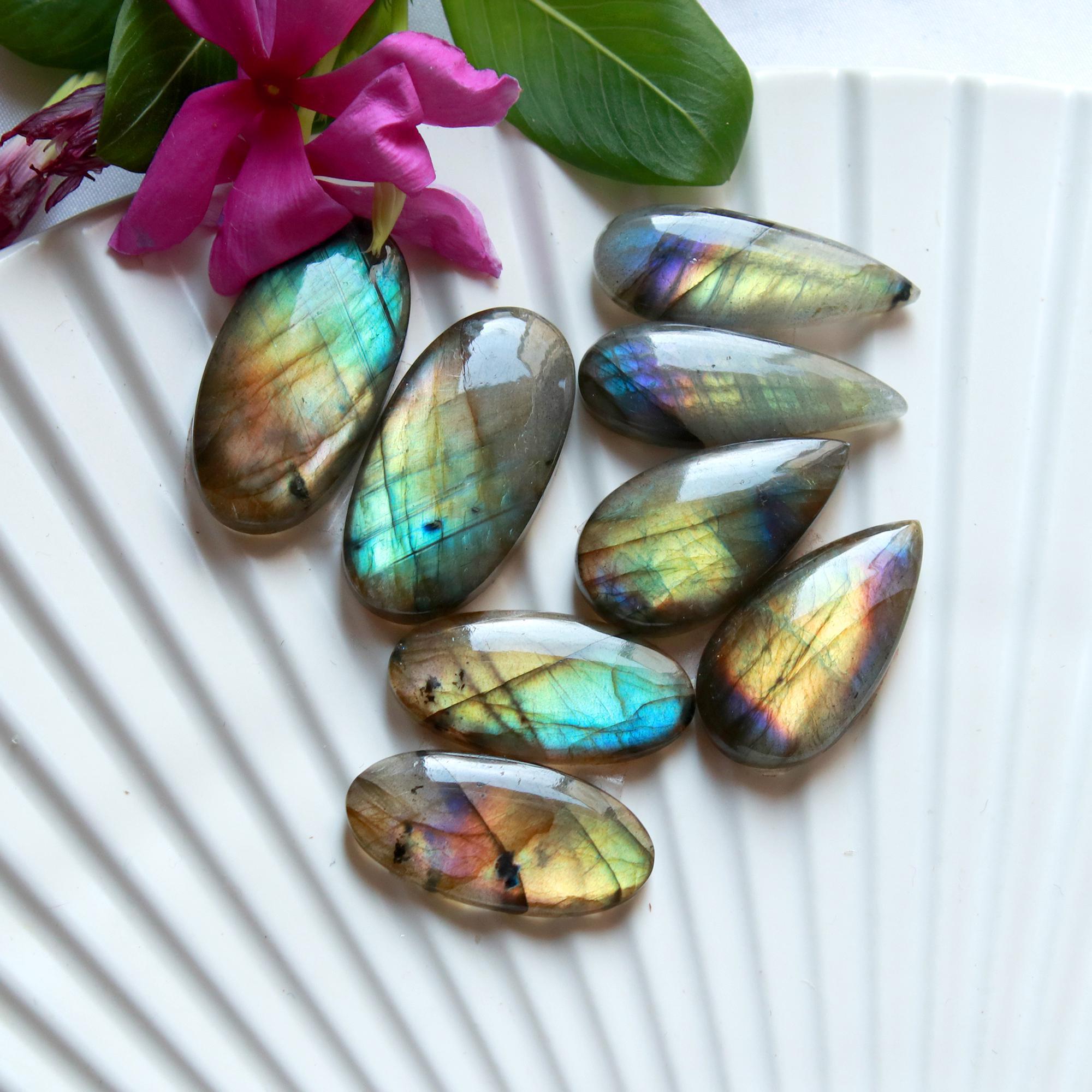 4 Pairs 142 Cts Natural Labradorite Dangle Earring Pairs Natural Gemstone Cabochon Silver Jewelry Handcrafted Crystal30x15 25x11mm 15890