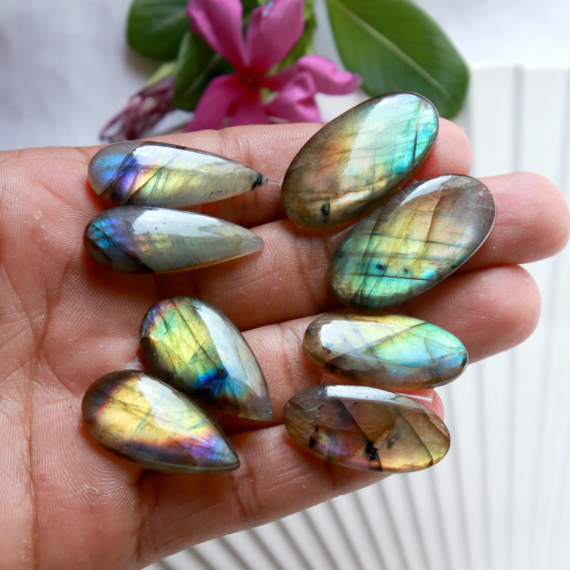 4 Pairs 142 Cts Natural Labradorite Dangle Earring Pairs Natural Gemstone Cabochon Silver Jewelry Handcrafted Crystal30x15 25x11mm 15890