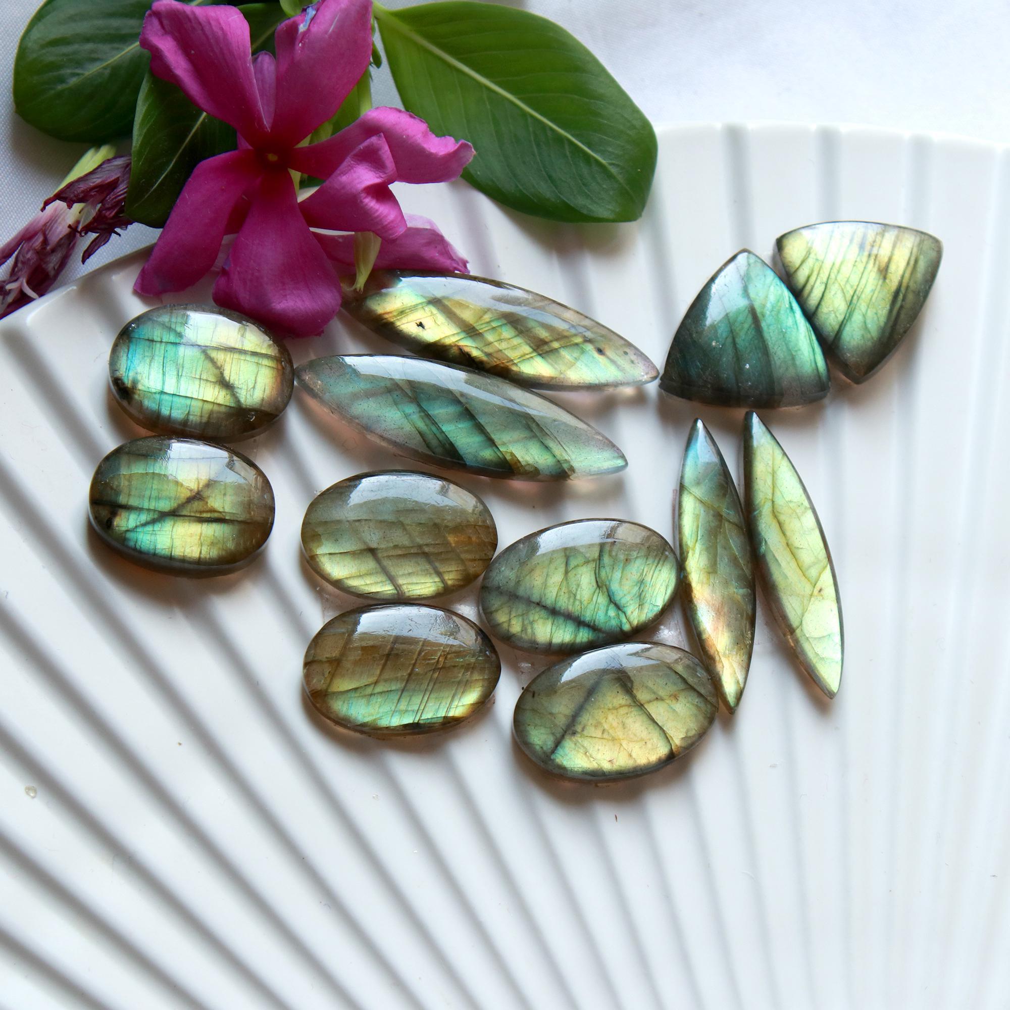 6 Pairs 148 Cts Natural Labradorite Dangle Earring Pairs Natural Gemstone Cabochon Silver Jewelry Handcrafted Crystal35x10 19x14mm 15891