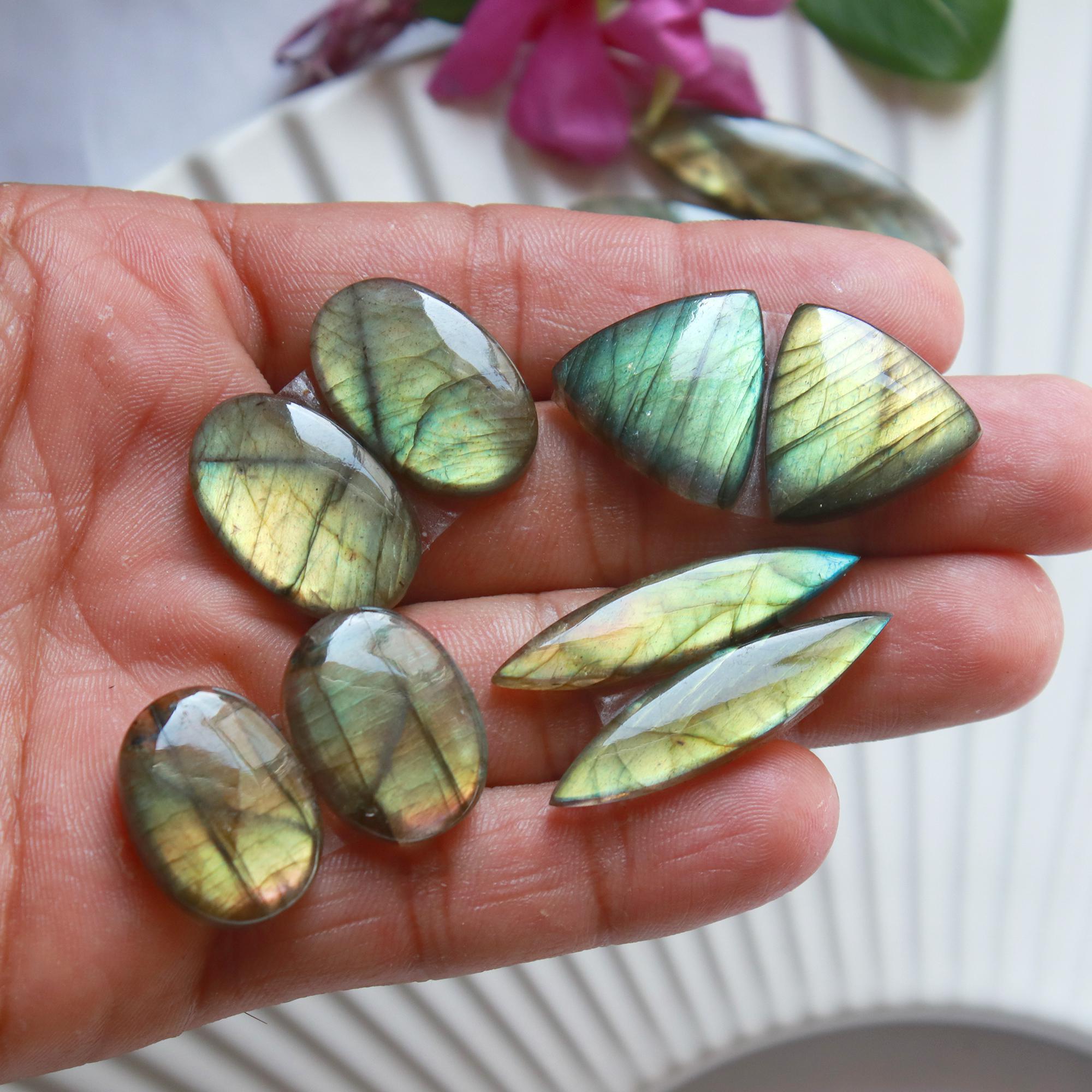 6 Pairs 148 Cts Natural Labradorite Dangle Earring Pairs Natural Gemstone Cabochon Silver Jewelry Handcrafted Crystal35x10 19x14mm 15891