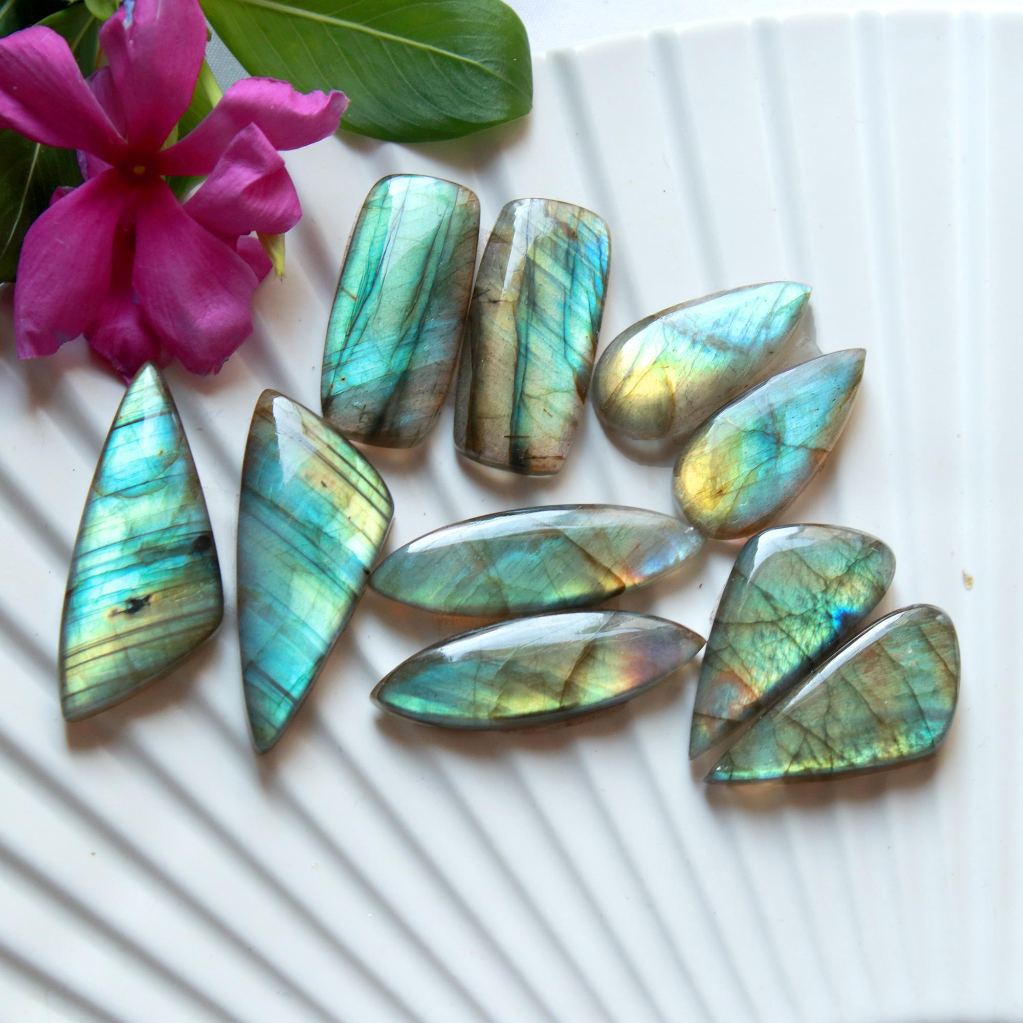 5 Pairs 152 Cts Natural Labradorite Dangle Earring Pairs Natural Gemstone Cabochon Silver Jewelry Handcrafted Crystal35x15 25x10mm 15892