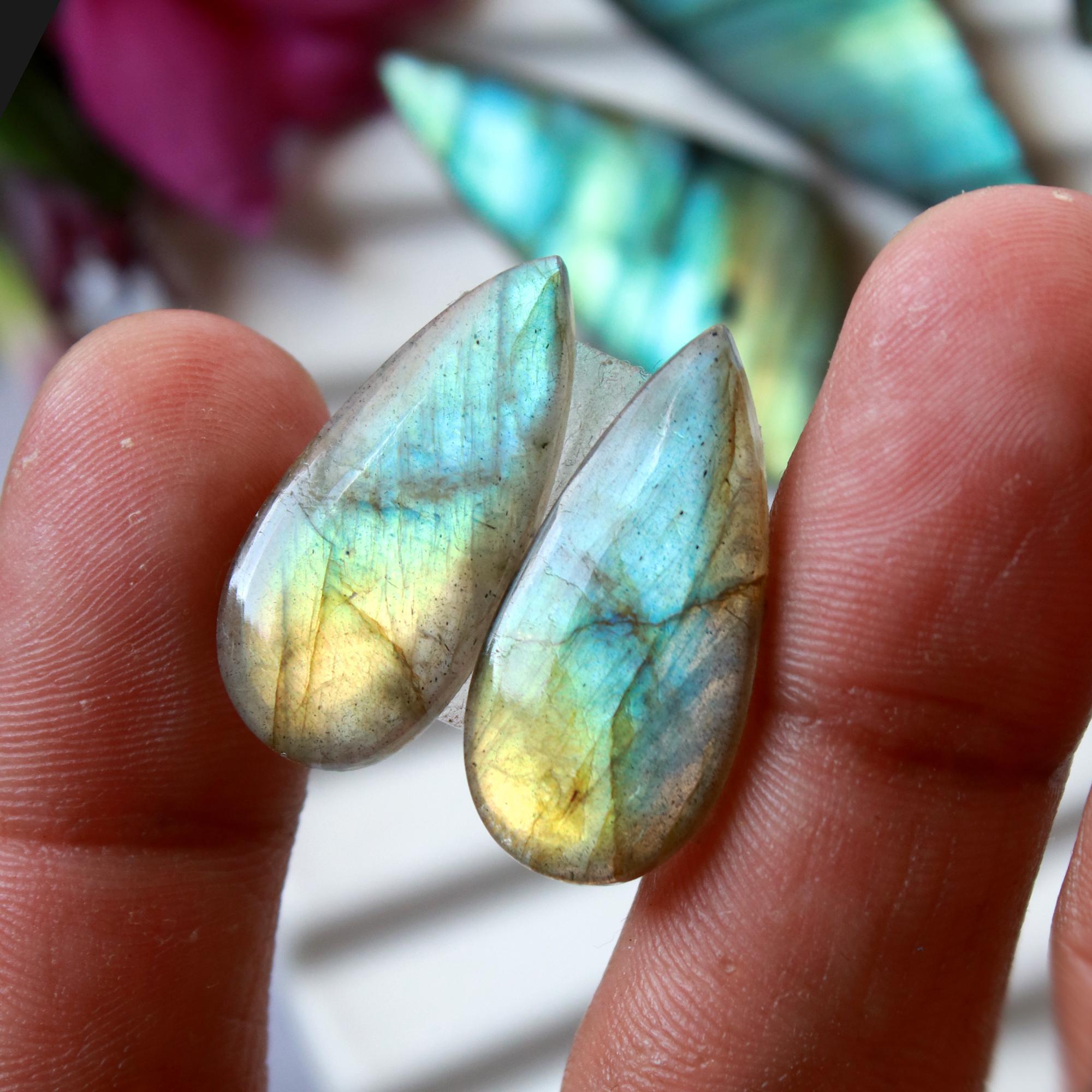 5 Pairs 152 Cts Natural Labradorite Dangle Earring Pairs Natural Gemstone Cabochon Silver Jewelry Handcrafted Crystal35x15 25x10mm 15892