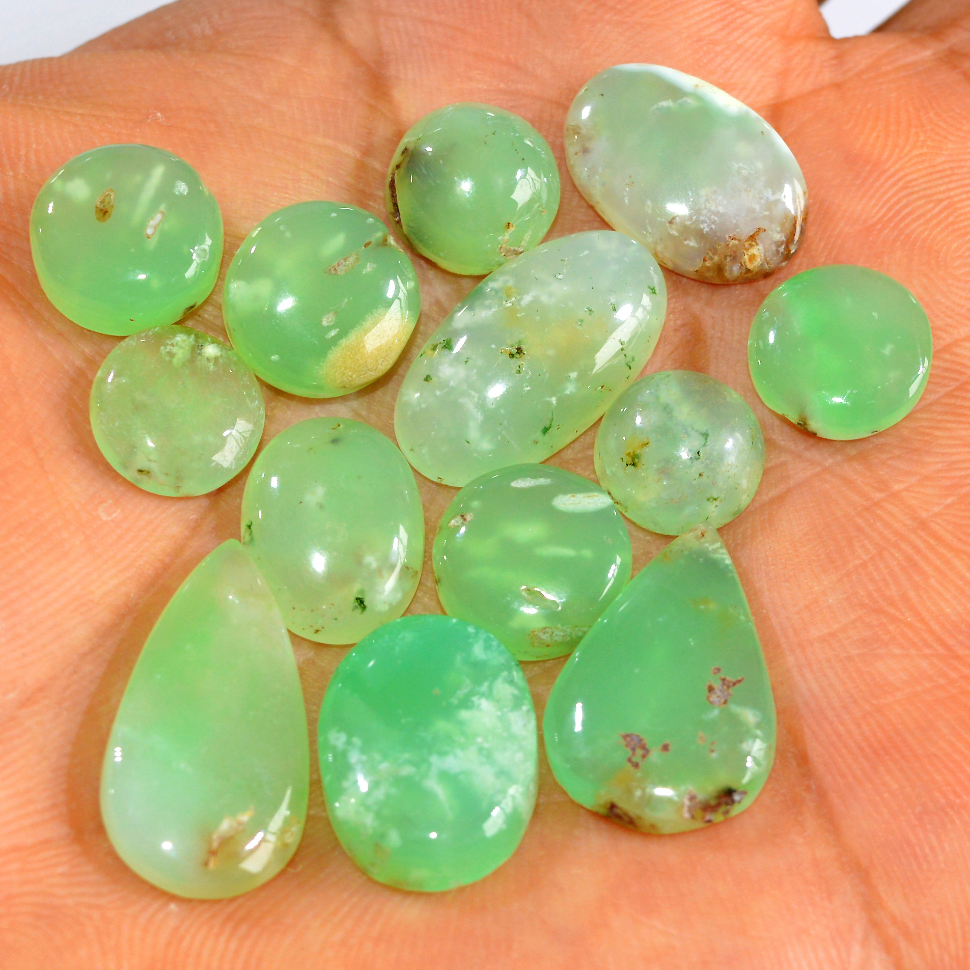 13Pcs 84Cts Natural Chrysoprase Cabochon Loose Gemstone Lot Semi-Precious Green Gemstone For Silver Jewelry Making 22x10 9x9mm R-15894