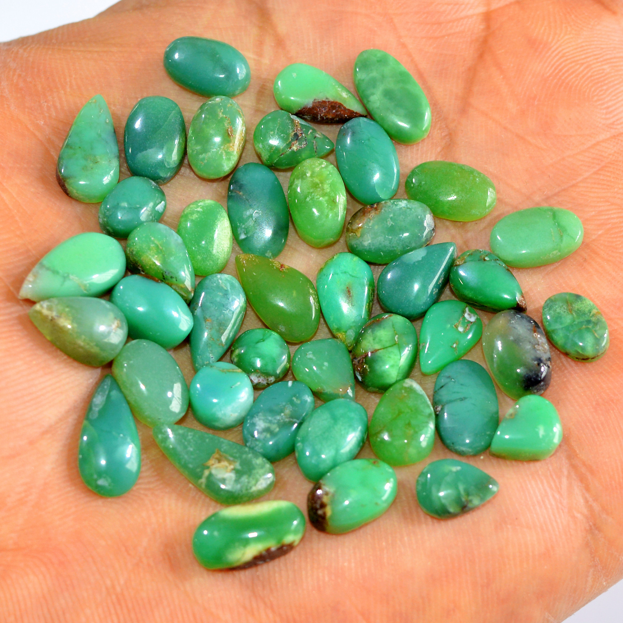 41Pcs 85Cts Natural Chrysoprase Cabochon Loose Gemstone Lot Semi-Precious Green Gemstone For Silver Jewelry Making 12x5 5x5mm 15896