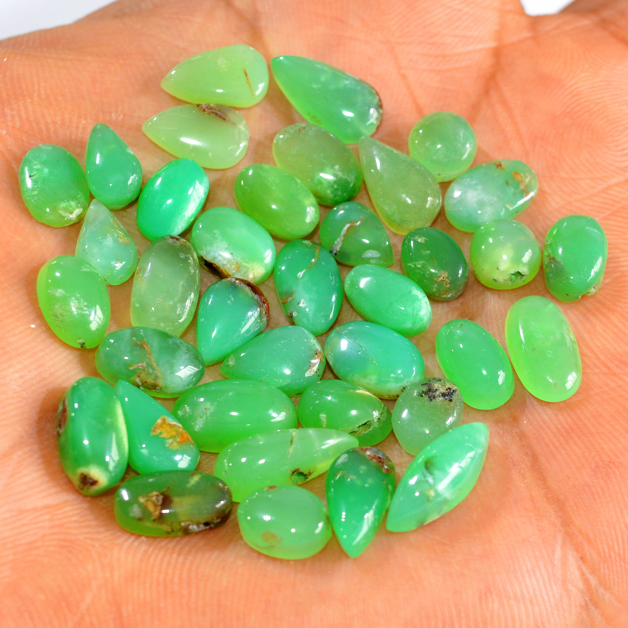 37Pcs 83Cts Natural Chrysoprase Cabochon Loose Gemstone Lot Semi-Precious Green Gemstone For Silver Jewelry Making 12x5 5x5mm 15897