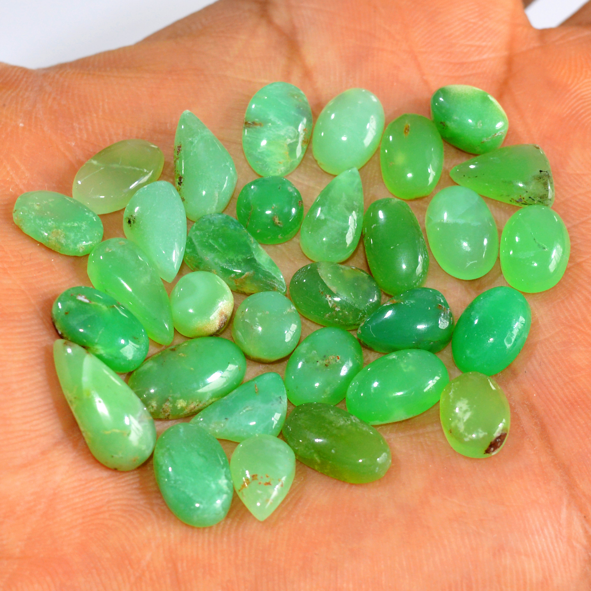 31Pcs 88Cts Natural Chrysoprase Cabochon Loose Gemstone Lot Semi-Precious Green Gemstone For Silver Jewelry Making 15x5 5x5mm 15898