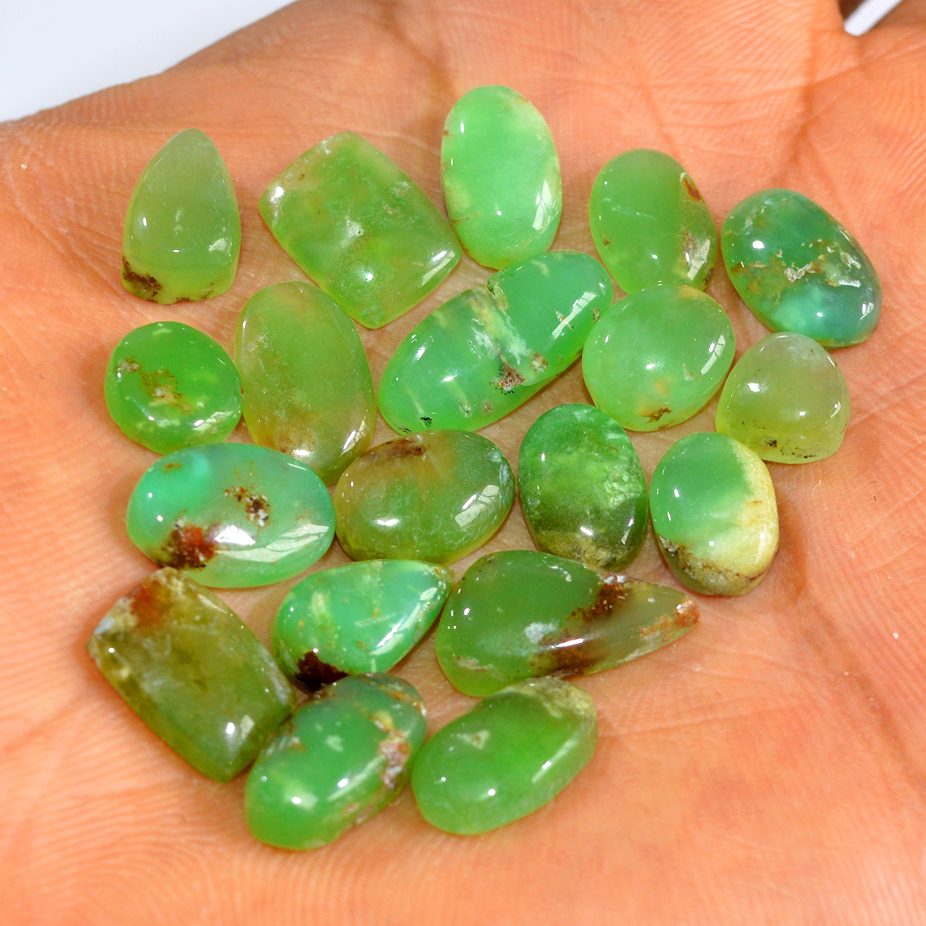 19Pcs 71Cts Natural Chrysoprase Cabochon Loose Gemstone Lot Semi-Precious Green Gemstone For Silver Jewelry Making 15x6 7x7mm 15901