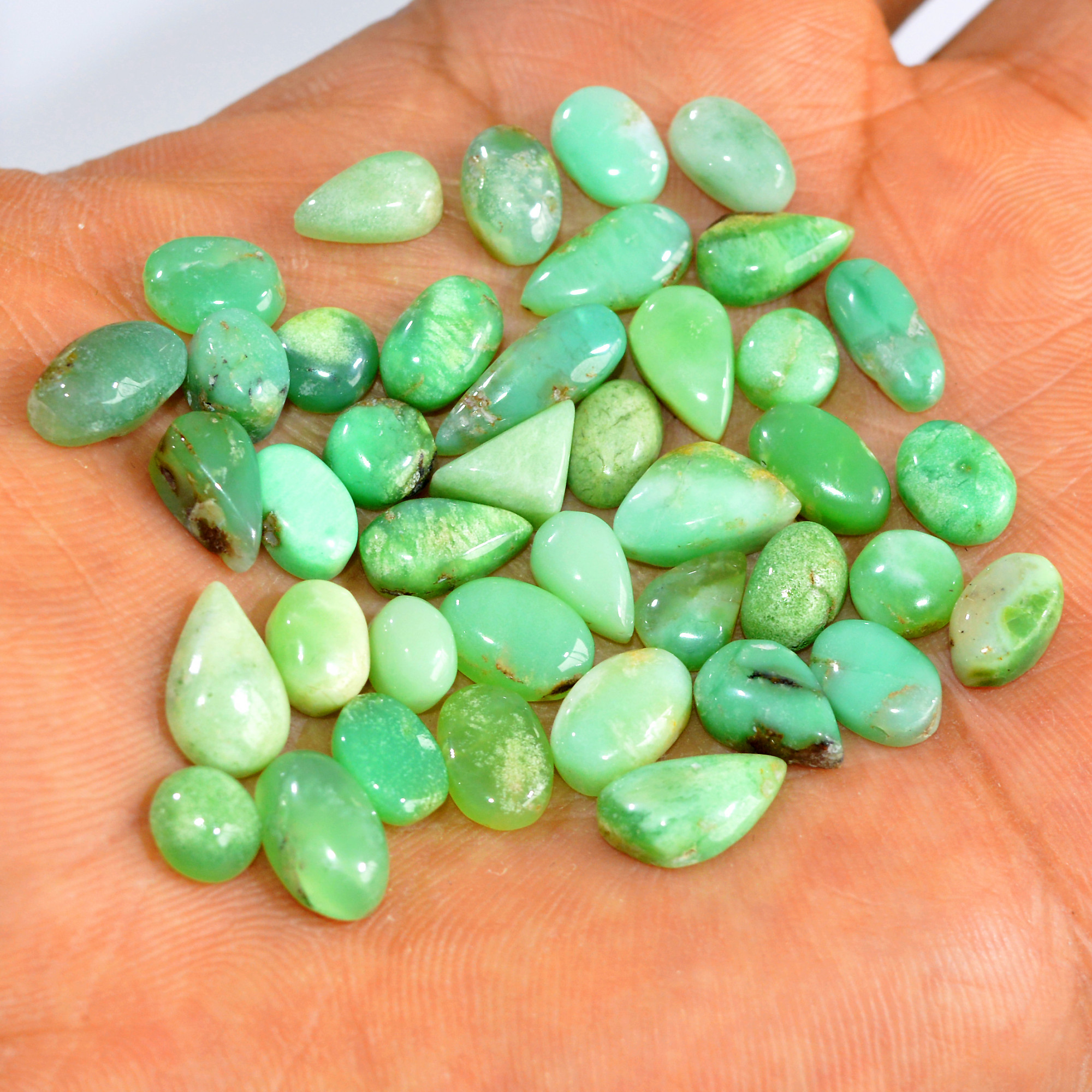 41Pcs 78Cts Natural Chrysoprase Cabochon Loose Gemstone Lot Semi-Precious Green Gemstone For Silver Jewelry Making 13x4 5x5mm 15902