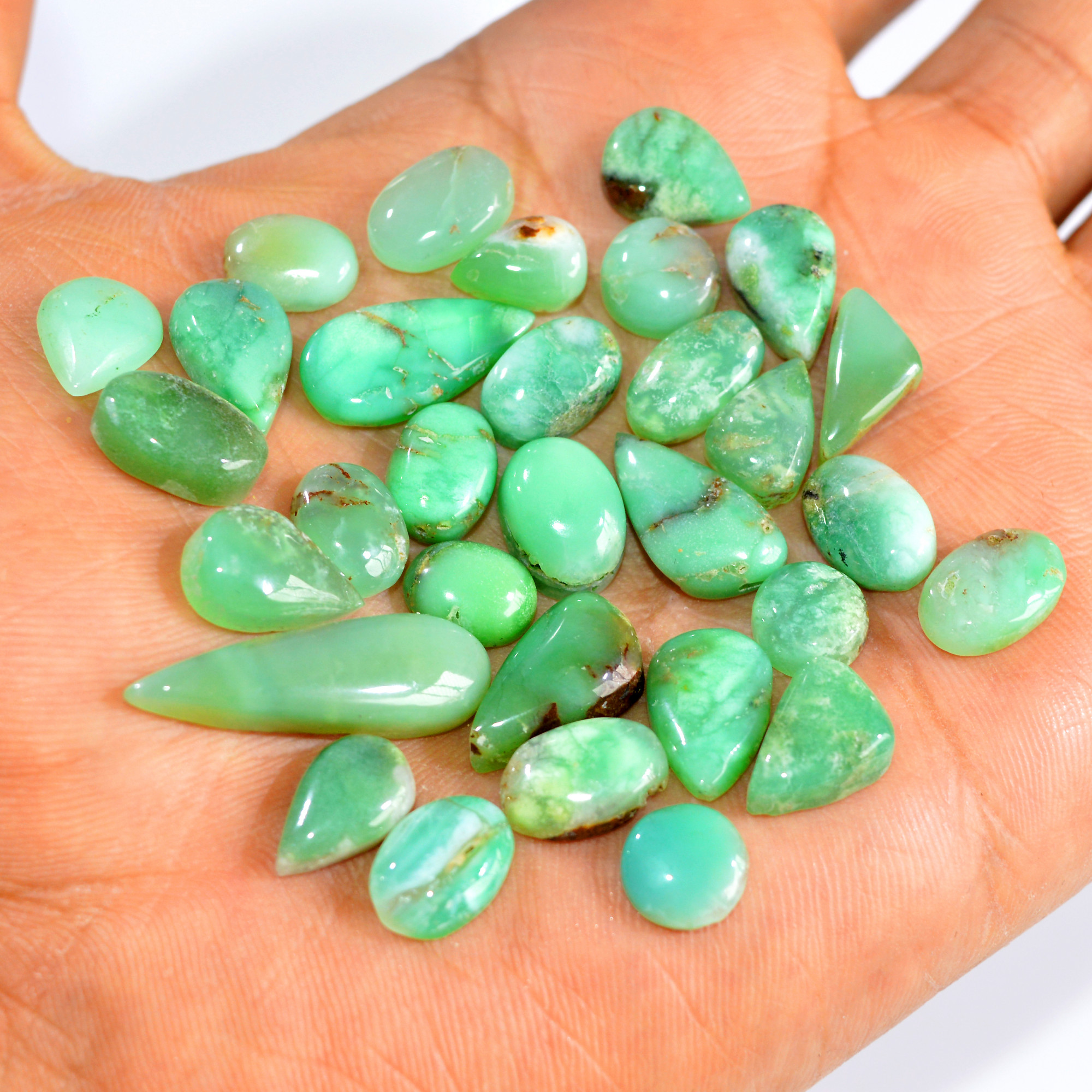 31Pcs 127Cts Natural Chrysoprase Cabochon Loose Gemstone Lot Semi-Precious Green Gemstone For Silver Jewelry Making 26x7 8x8mm 15905