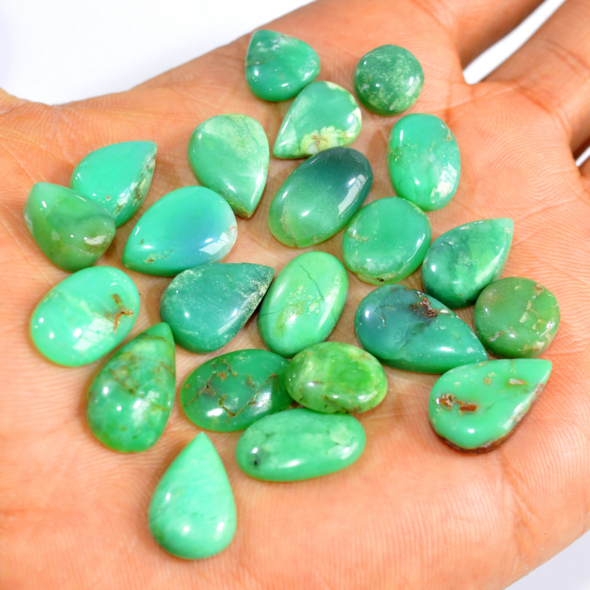 22Pcs 134Cts Natural Chrysoprase Cabochon Loose Gemstone Lot Semi-Precious Green Gemstone For Silver Jewelry Making 18x10 9x9mm 15906