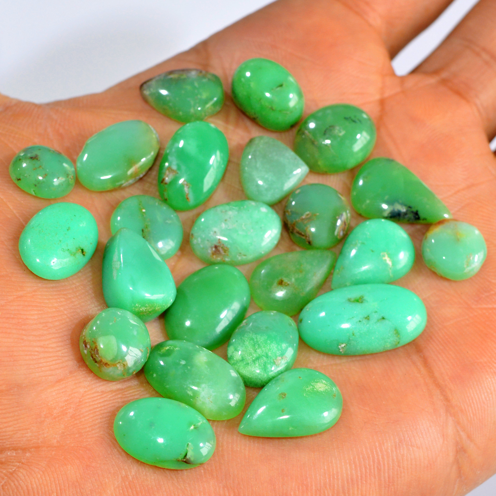 23Pcs 124Cts Natural Chrysoprase Cabochon Loose Gemstone Lot Semi-Precious Green Gemstone For Silver Jewelry Making 20x10 10x10mm 15907