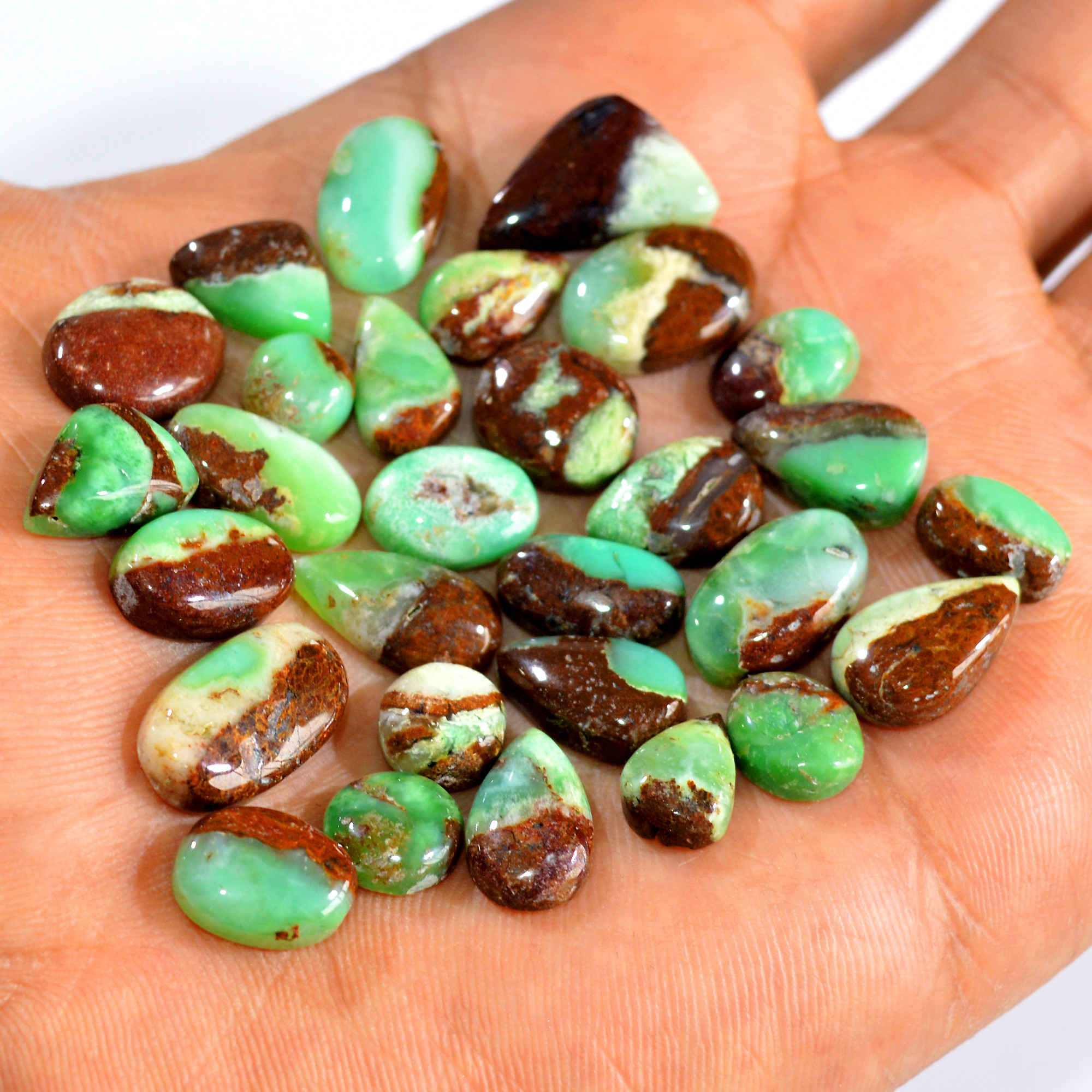 29Pcs 127Cts Natural Green Chrysoprase Cabochon Loose Gemstone Lot Craft Supplies For Silver Jewelry Making For Women 17x10 10x5mm 15912