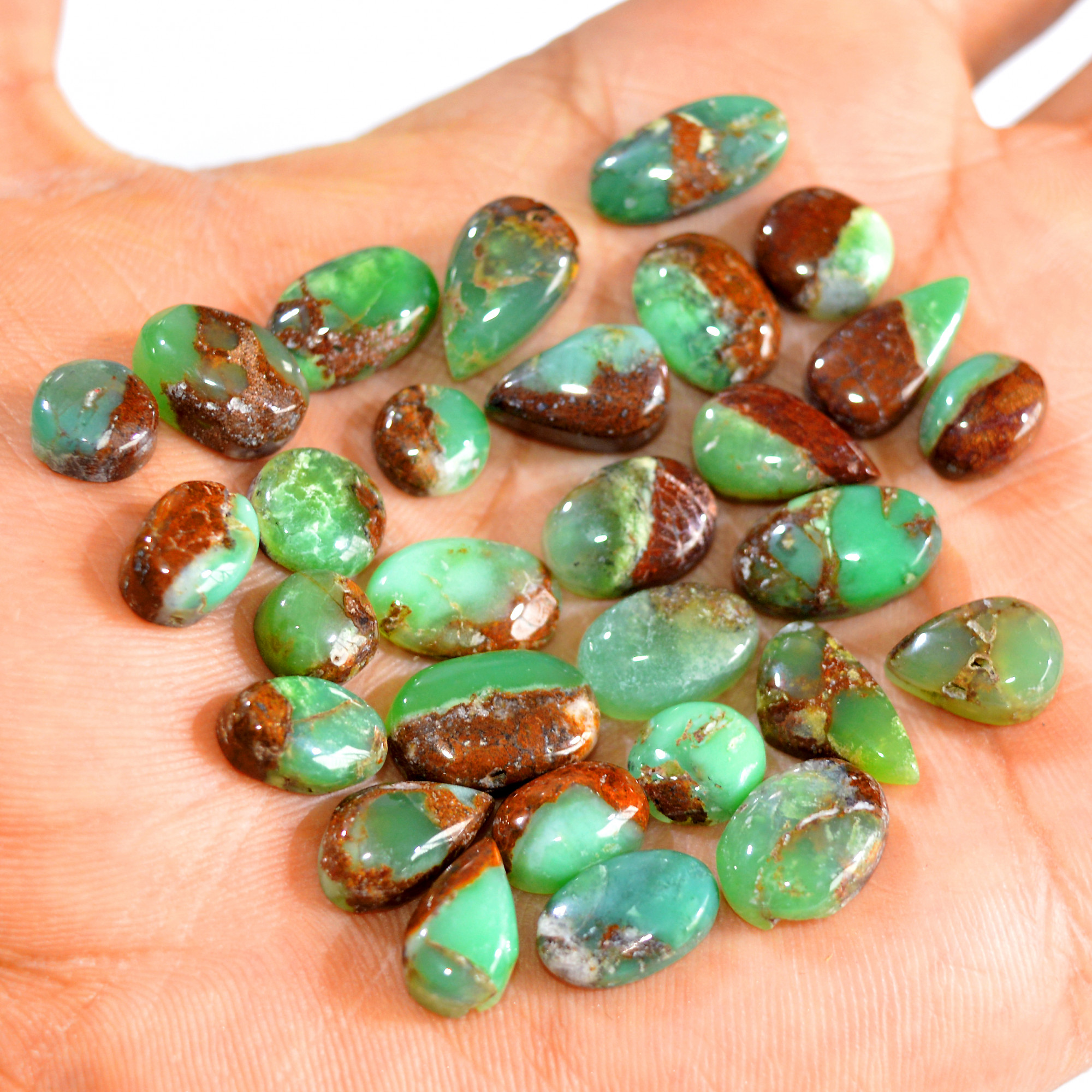 29Pcs 107Cts Natural Green Chrysoprase Cabochon Loose Gemstone Lot Craft Supplies For Silver Jewelry Making For Women 20x5 6x6mm 15913