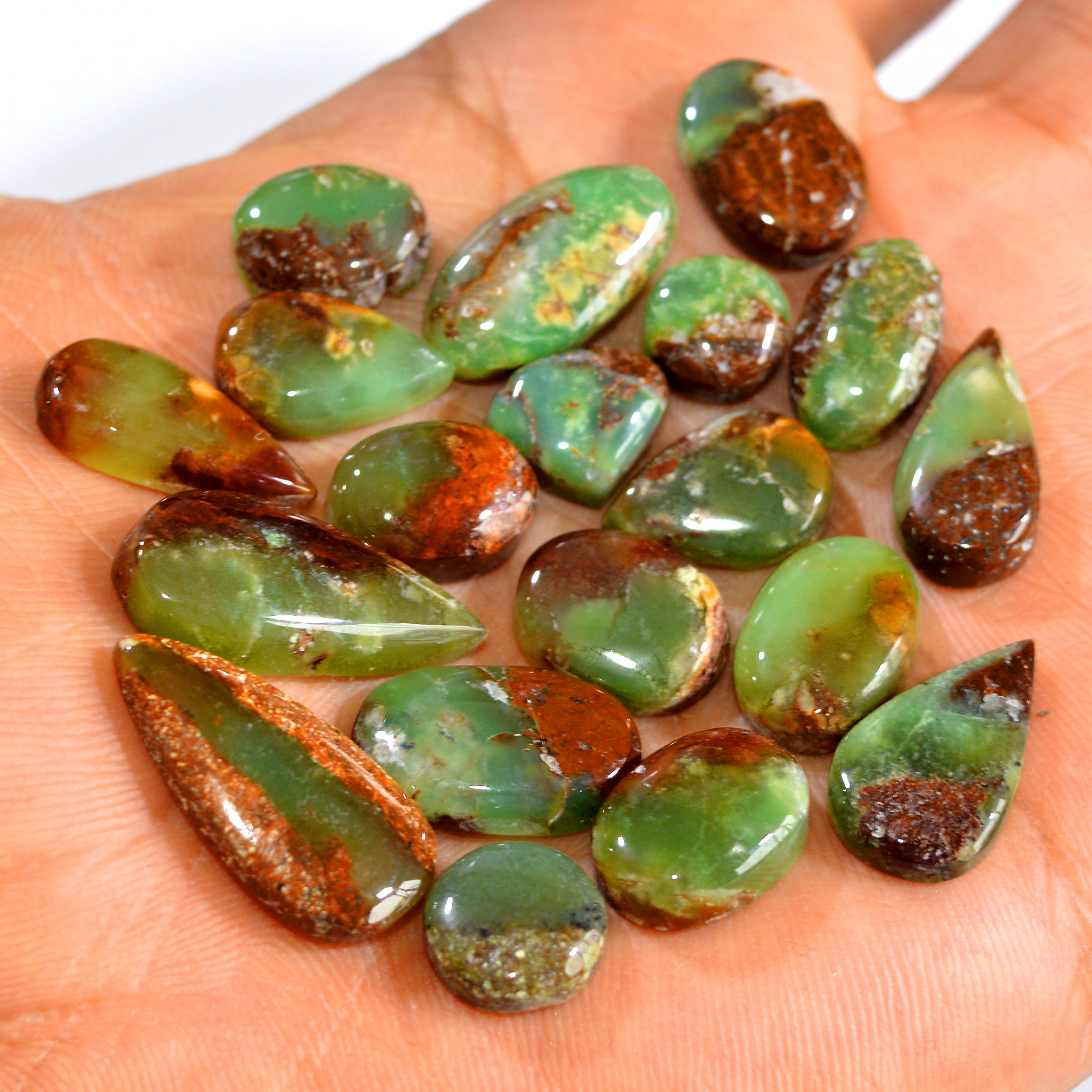 19Pcs 135Cts Natural Green Chrysoprase Cabochon Loose Gemstone Lot Craft Supplies For Silver Jewelry Making For Women 23x10 9x9mm 15914