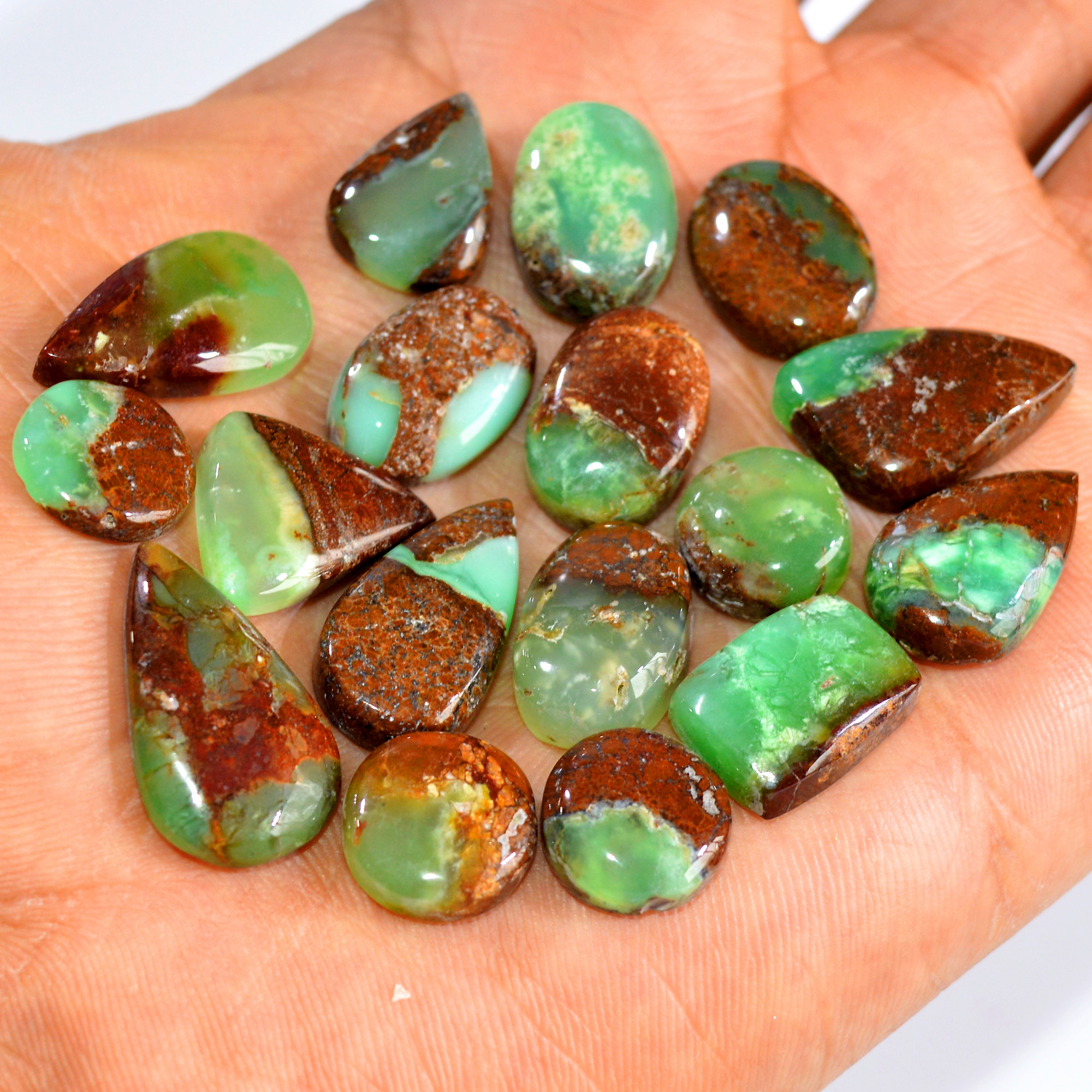 17Pcs 157Cts Natural Green Chrysoprase Cabochon Loose Gemstone Lot Craft Supplies For Silver Jewelry Making For Women 21x11 10x10mm 15917