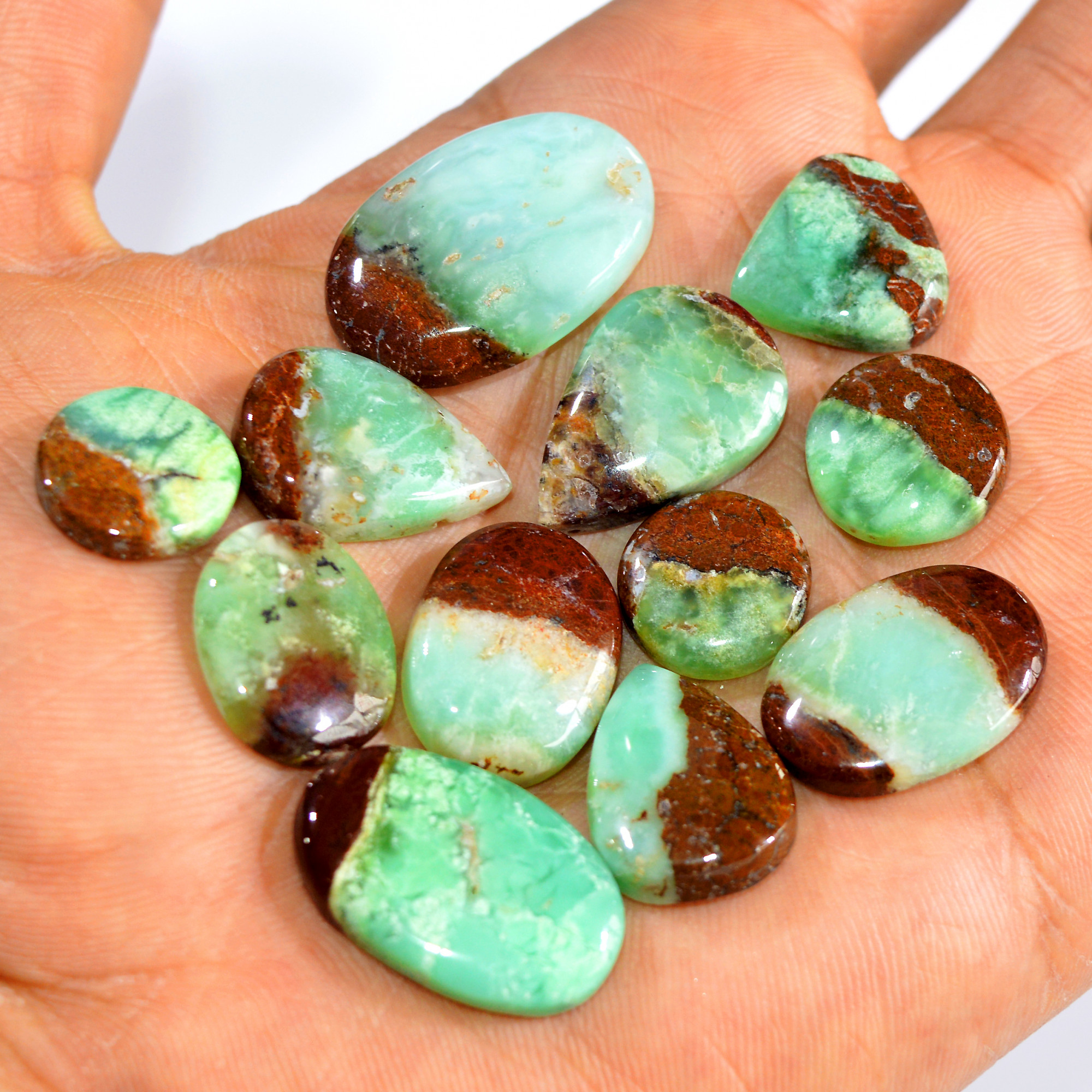 12Pcs 159Cts Natural Green Chrysoprase Cabochon Loose Gemstone Lot Craft Supplies For Silver Jewelry Making For Women 26x16 14x14mm 15918