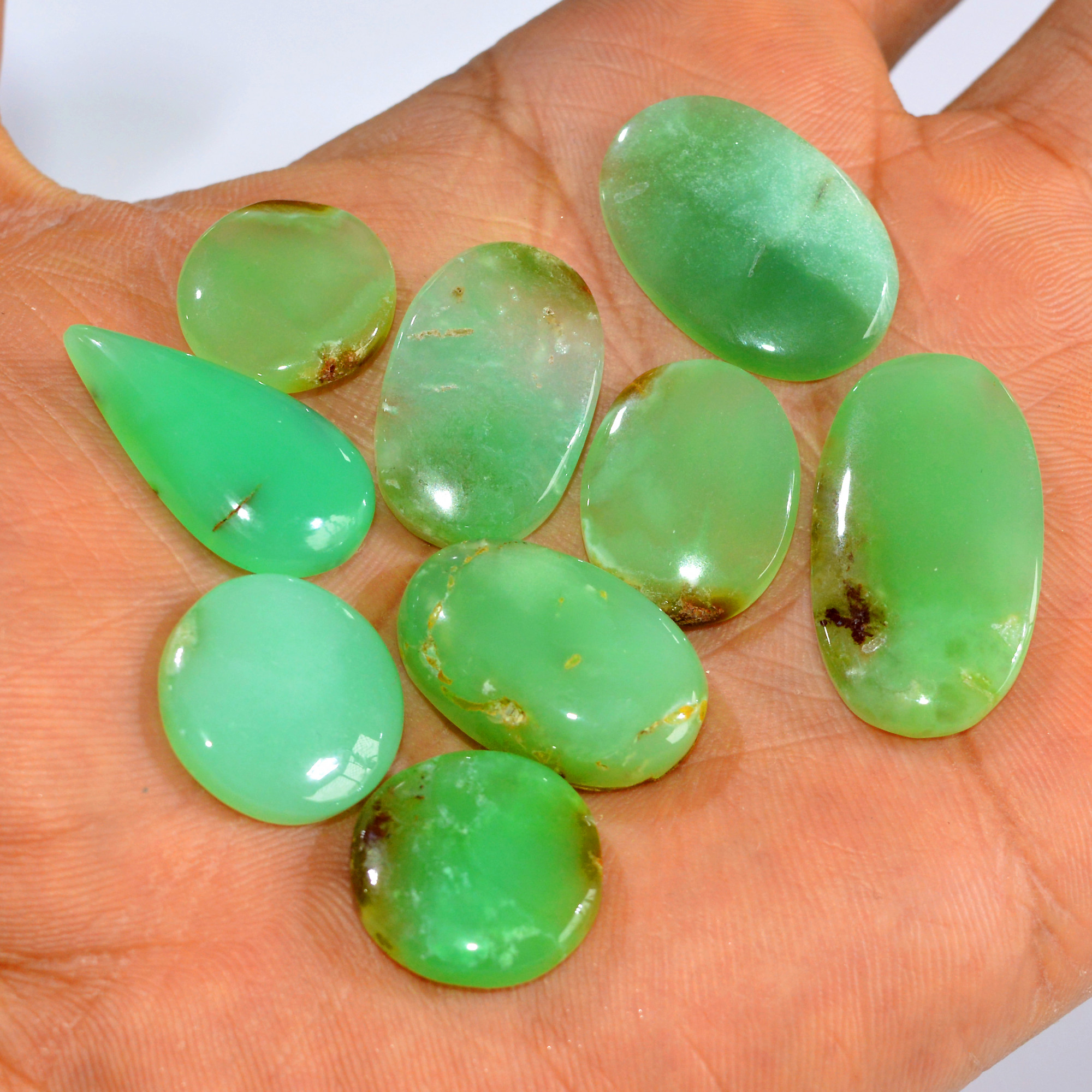 9Pcs 133Cts Natural Green Chrysoprase Cabochon Loose Gemstone Lot Craft Supplies For Silver Jewelry Making For Women 29x15 15x15mm 15921
