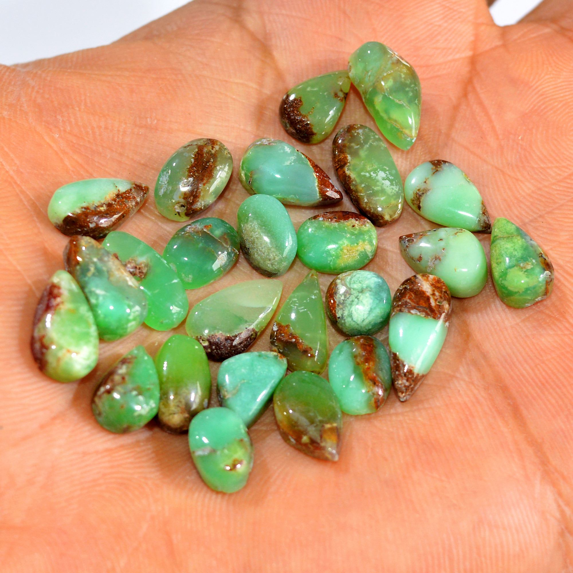 25Pcs 67Cts Natural Green Chrysoprase Cabochon Loose Gemstone Lot Craft Supplies For Silver Jewelry Making For Women 15x5 6x6mm 15922