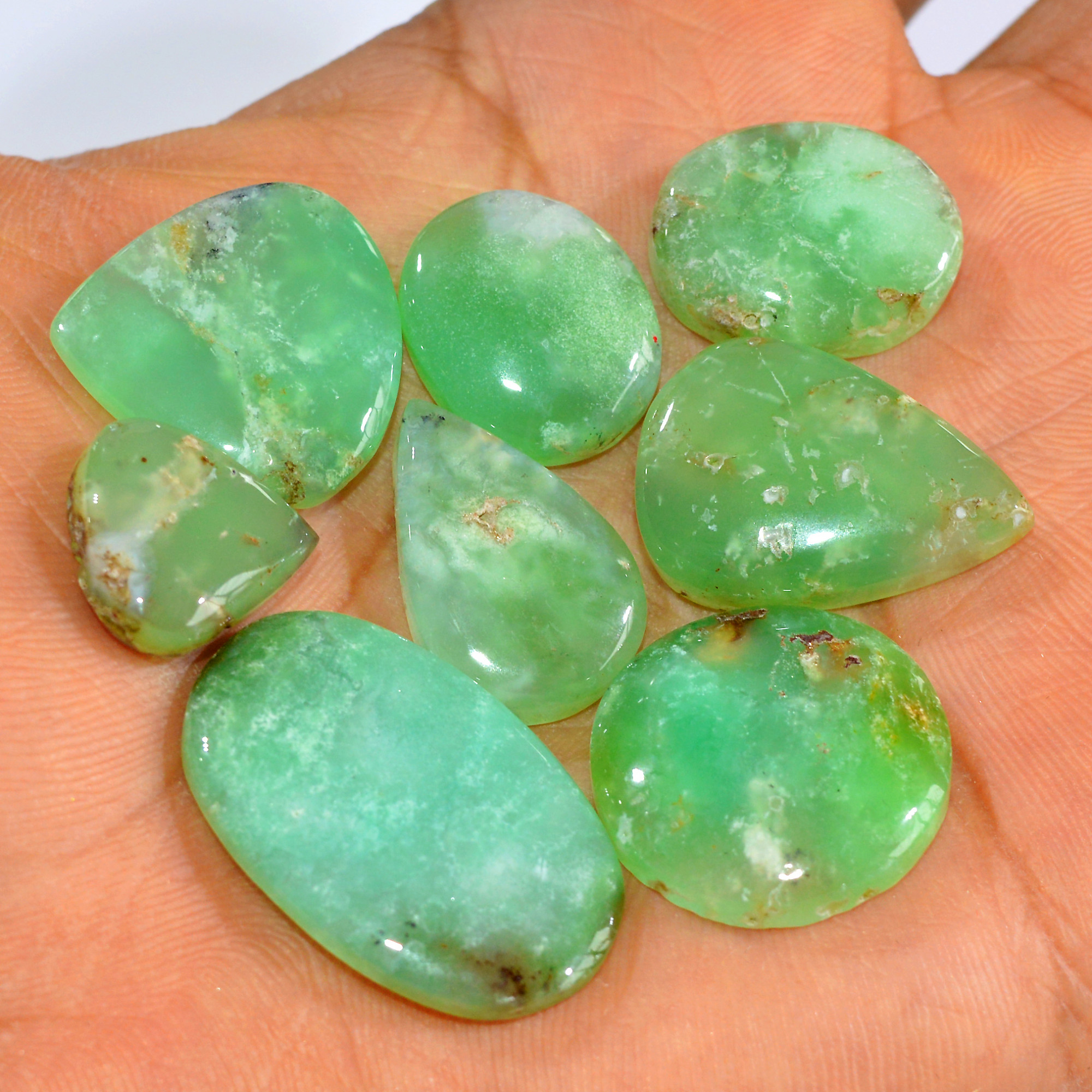8Pcs 134Cts Natural Green Chrysoprase Cabochon Mixed Shapes Gemstone Lot For Pendants Craft Supplies For Jewelry Making 30x18 15x15mm 15929