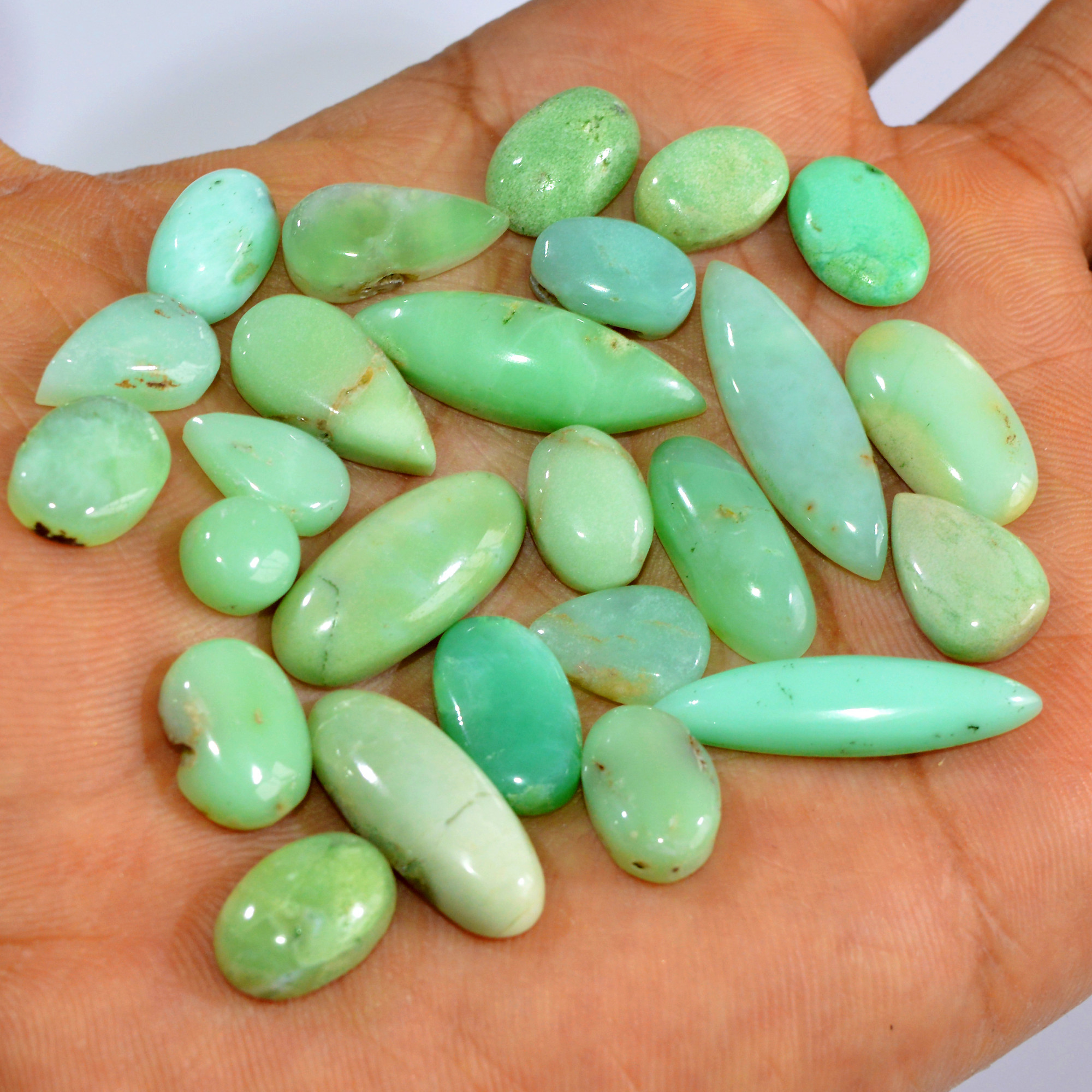 25Pcs 123Cts Natural Green Chrysoprase Cabochon Mixed Shapes Gemstone Lot For Pendants Craft Supplies For Jewelry Making 26x7 6x6mm 15930