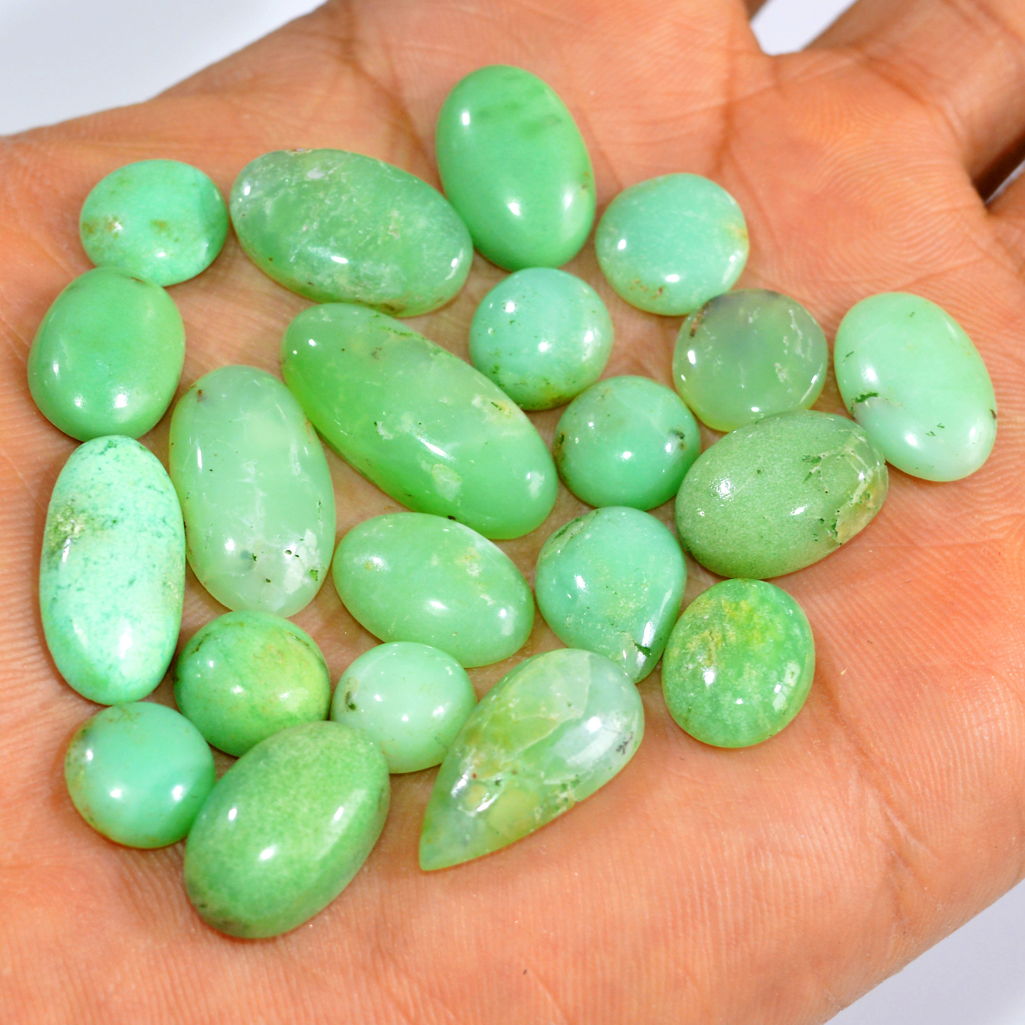 21Pcs 121Cts Natural Green Chrysoprase Cabochon Mixed Shapes Gemstone Lot For Pendants Craft Supplies For Jewelry Making 22x10 9x9mm 15931