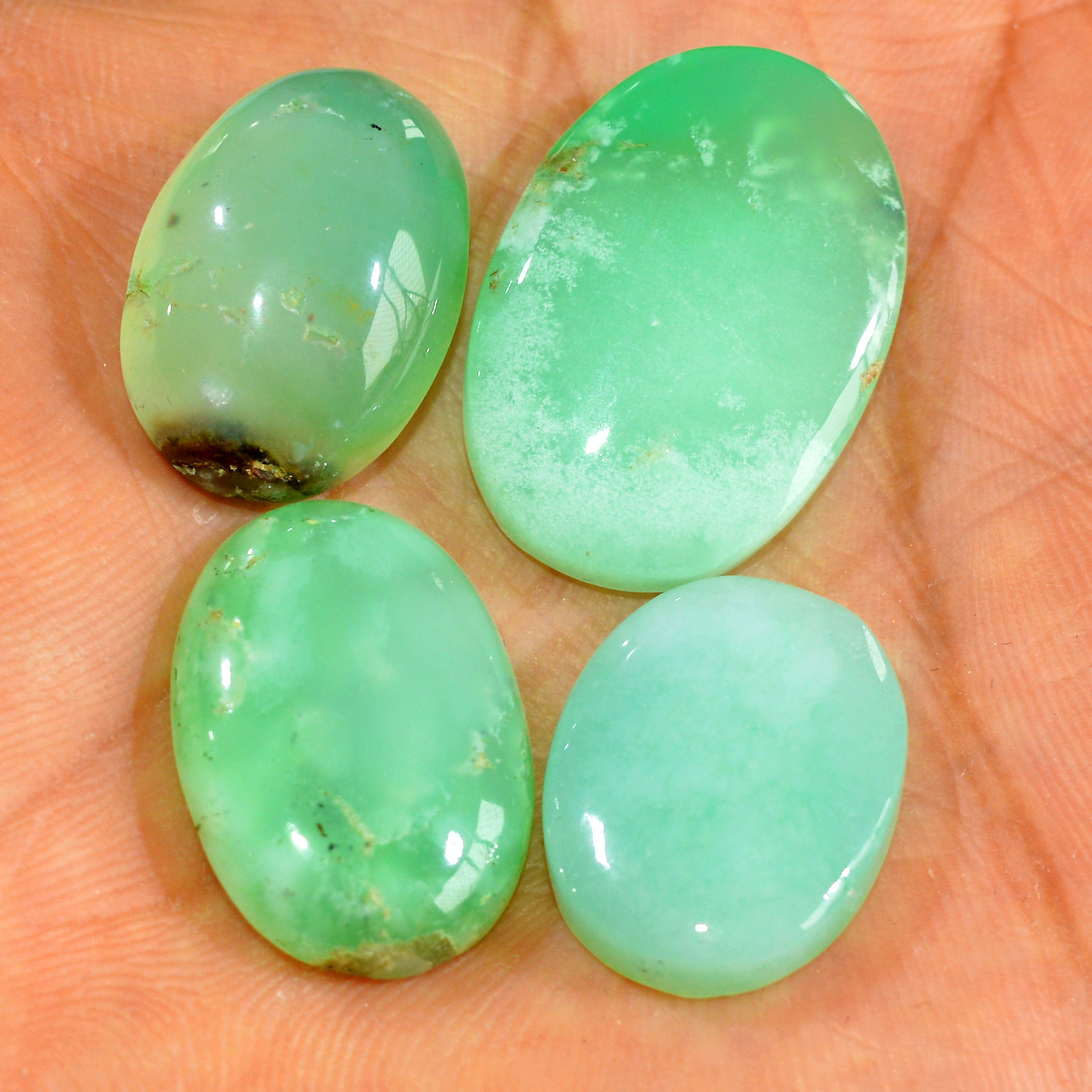 4Pcs 98Cts Natural Green Chrysoprase Cabochon Mixed Shapes Gemstone Lot For Pendants Craft Supplies For Jewelry Making 29x19 20x15mm 15932
