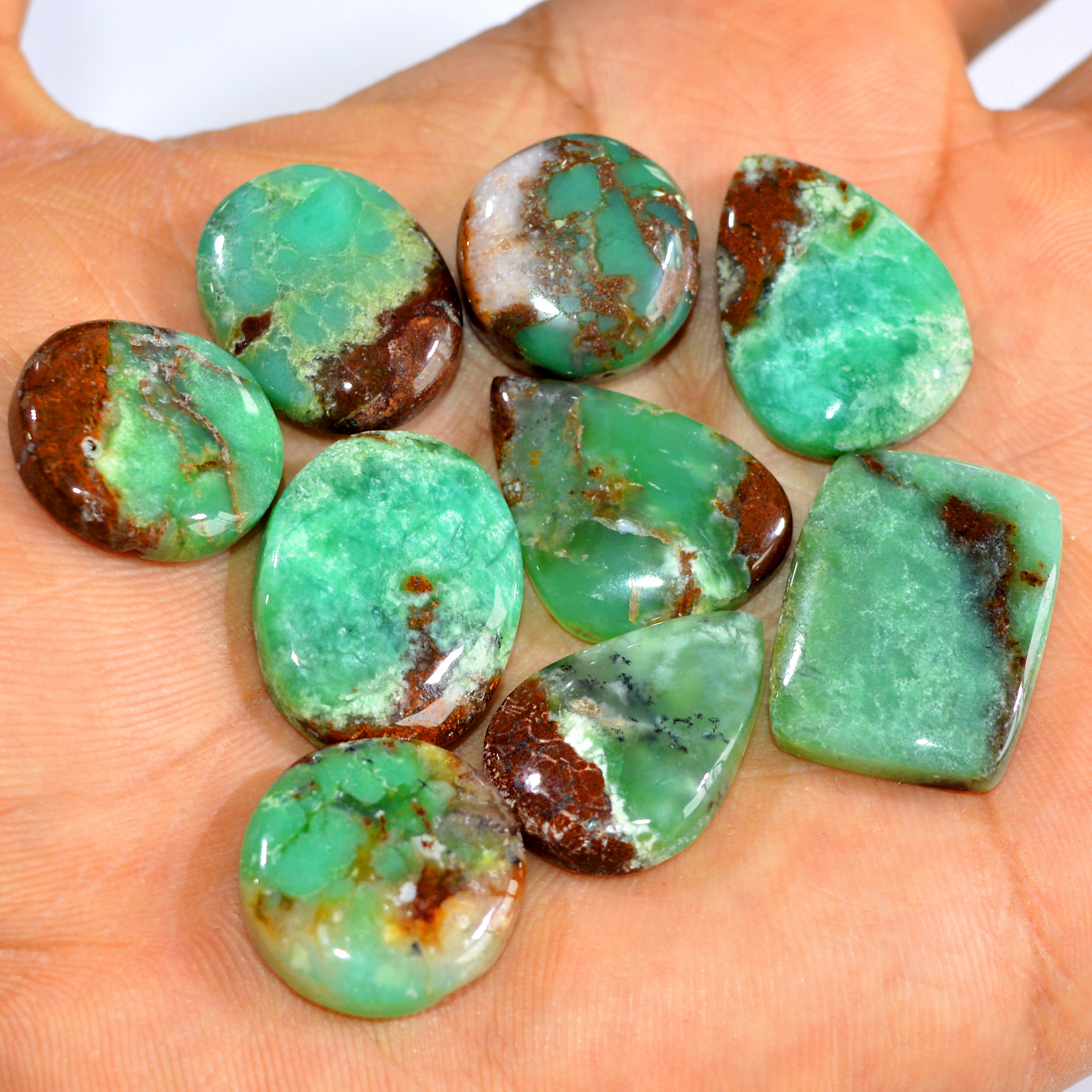 9Pcs 4142Cts Natural Green Chrysoprase Cabochon Mixed Shapes Gemstone Lot For Pendants Craft Supplies For Jewelry Making 20x15 15x15mm 15933