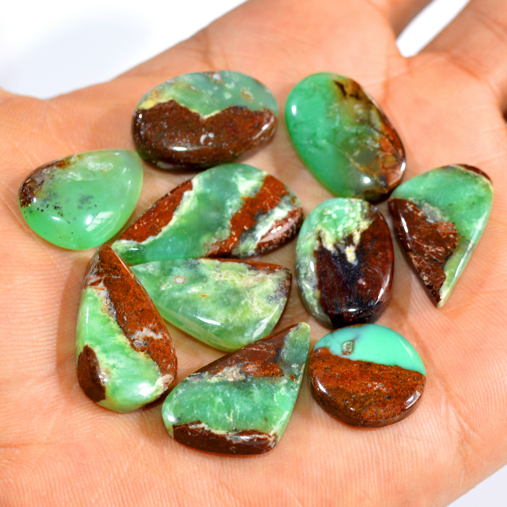 10Pcs 155Cts Natural Green Chrysoprase Cabochon Mixed Shapes Gemstone Lot For Pendants Craft Supplies For Jewelry Making 30x14 15x15mm 15934