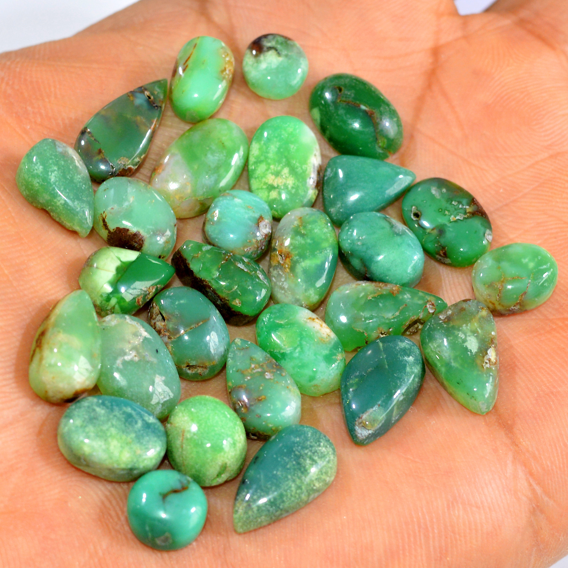 28Pcs 108Cts Natural Green Chrysoprase Cabochon Mixed Shapes Gemstone Lot For Pendants Craft Supplies For Jewelry Making 15x6 6x6mm 15935