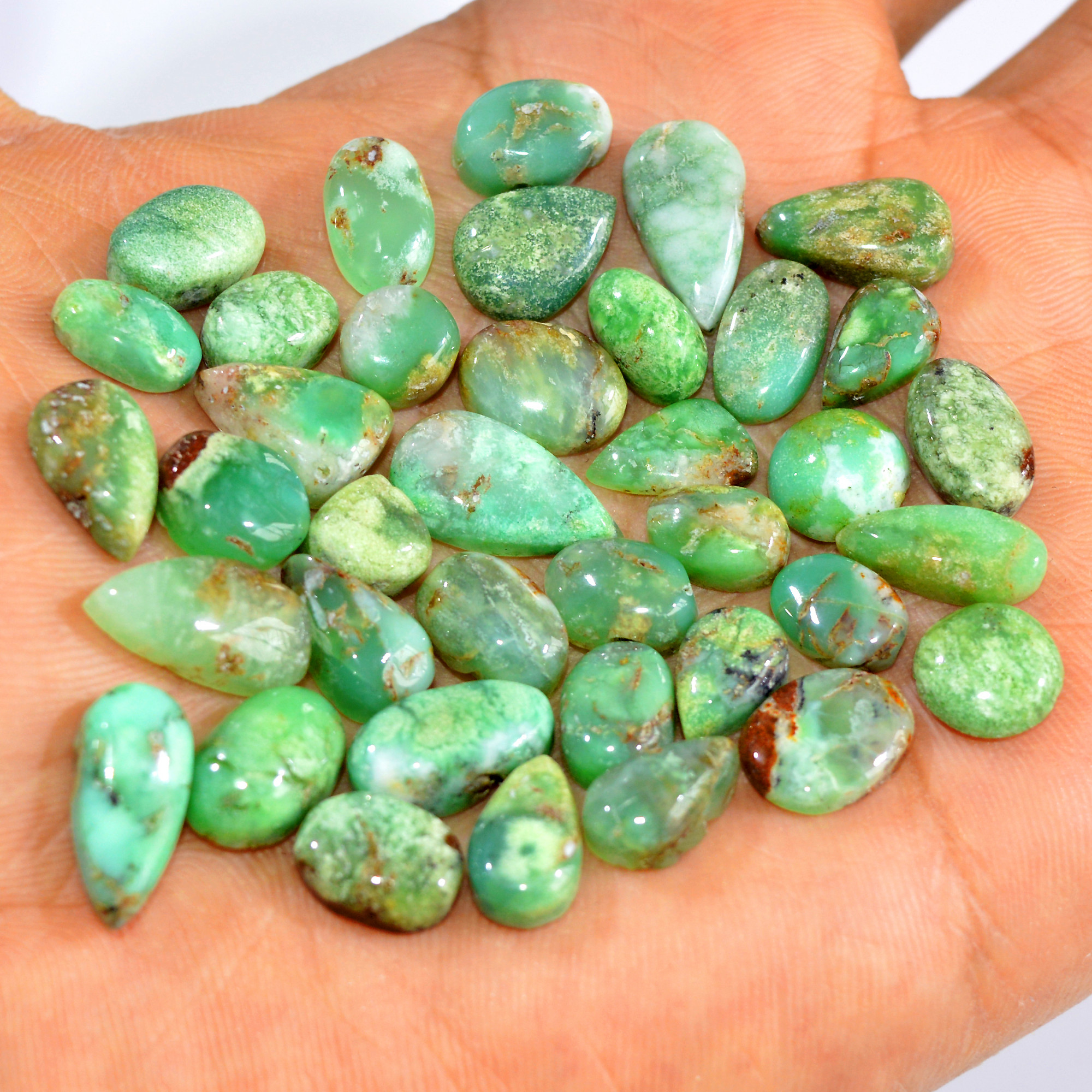 38Pcs 132Cts Natural Green Chrysoprase Cabochon Mixed Shapes Gemstone Lot For Pendants Craft Supplies For Jewelry Making 15x8 6x6mm 15936