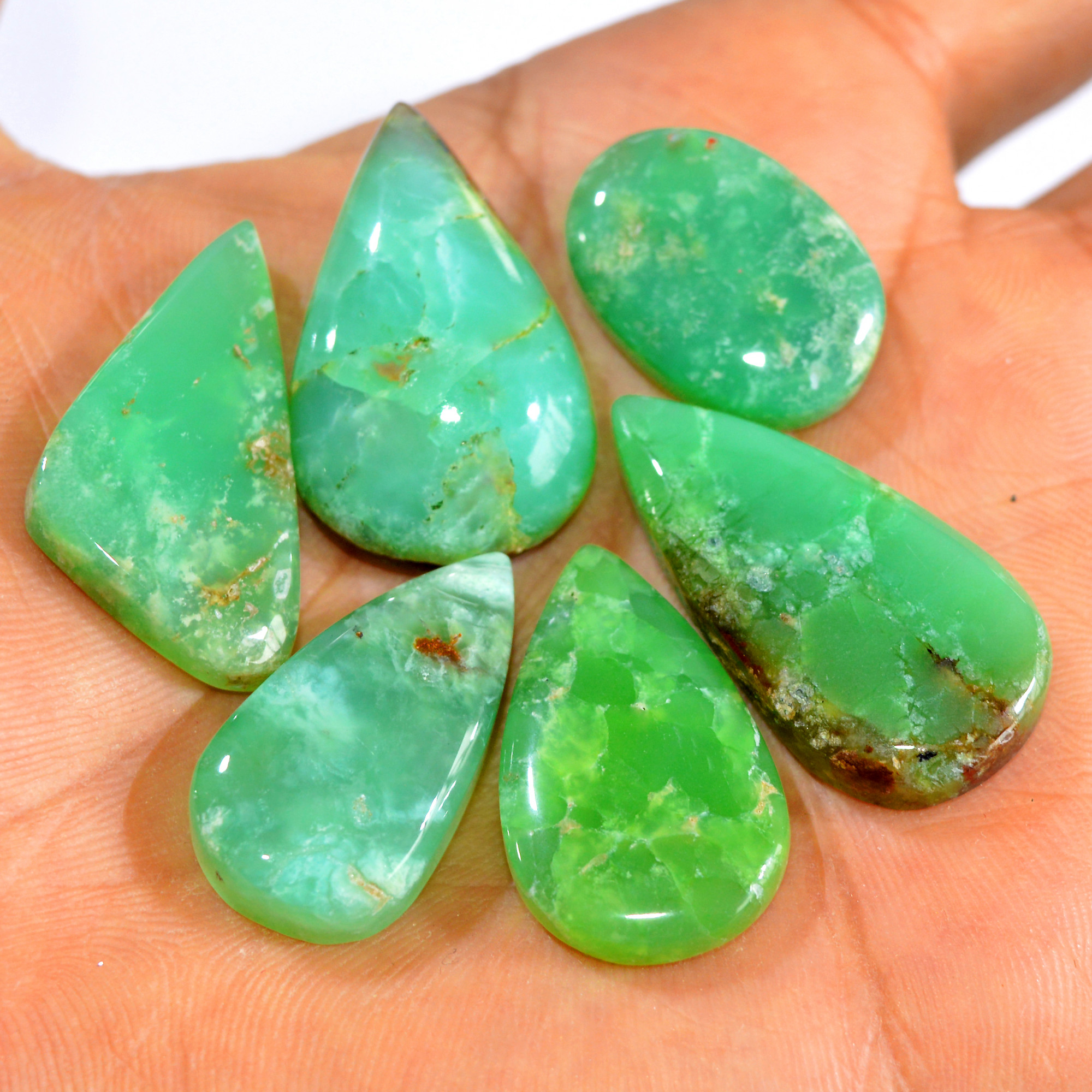6Pcs 144Cts Natural Green Chrysoprase Cabochon Mixed Shapes Gemstone Lot For Pendants Craft Supplies For Jewelry Making 34x15 23x15mm 15937