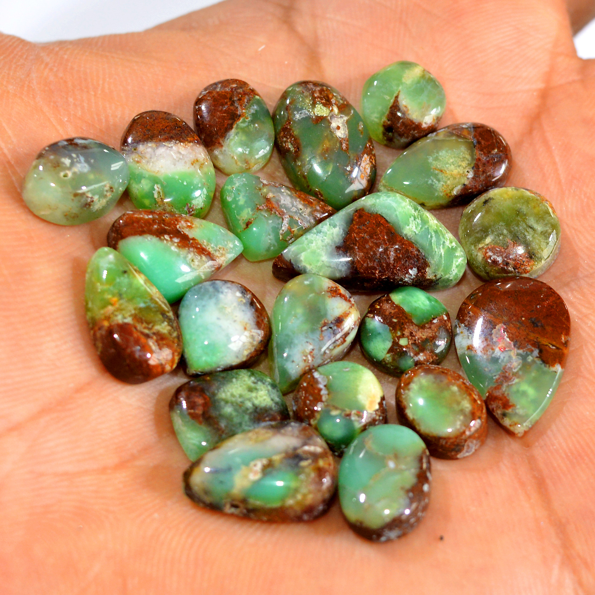 20Pcs 87Cts Natural Green Chrysoprase Cabochon Mixed Shapes Gemstone Lot For Pendants Craft Supplies For Jewelry Making 20x10 8x8mm 15938