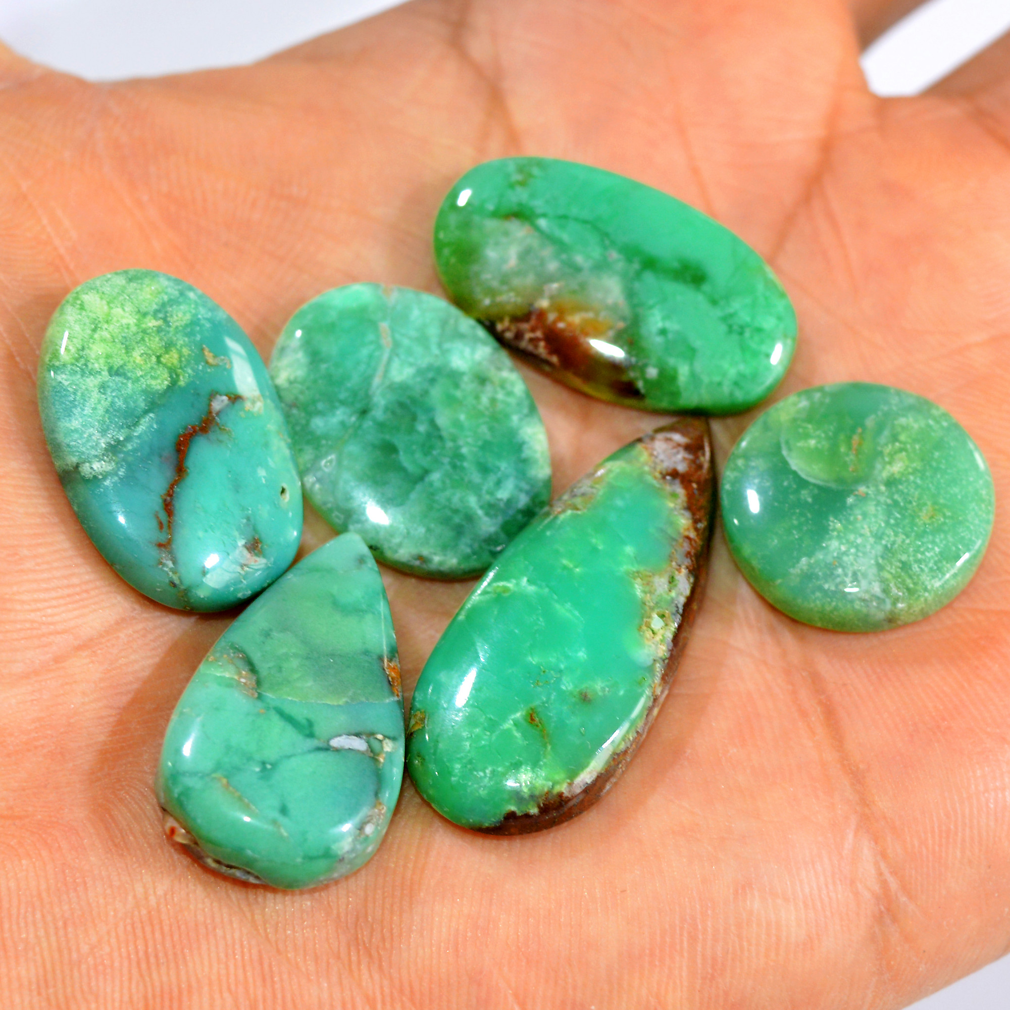 6Pcs 119Cts Natural Green Chrysoprase Cabochon Mixed Shapes Gemstone Lot For Pendants Craft Supplies For Jewelry Making 35x14 18x18mm 15939