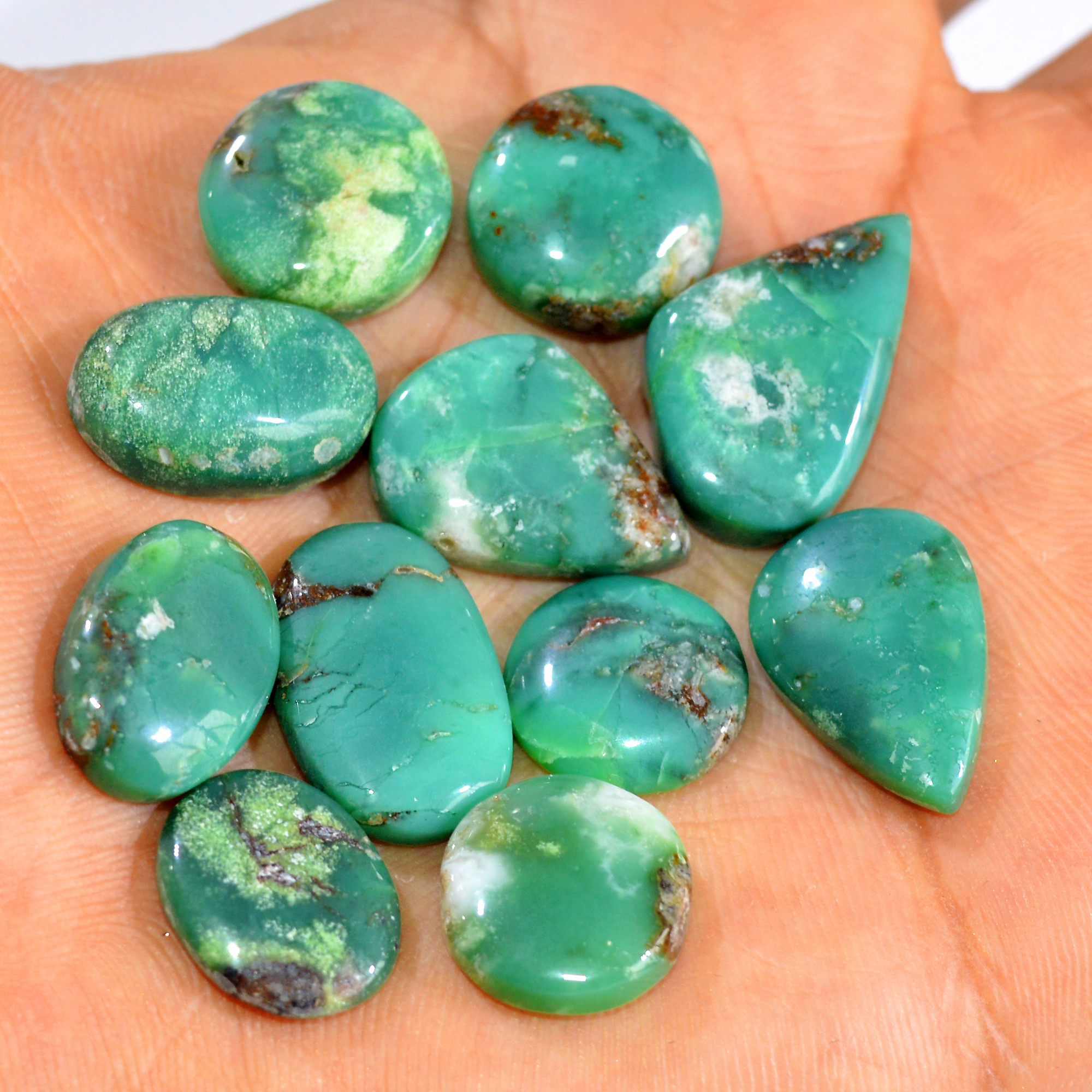 11Pcs 114Cts Natural Green Chrysoprase Cabochon Mixed Shapes Gemstone Lot For Pendants Craft Supplies For Jewelry Making 22x14 14x10mm 15940