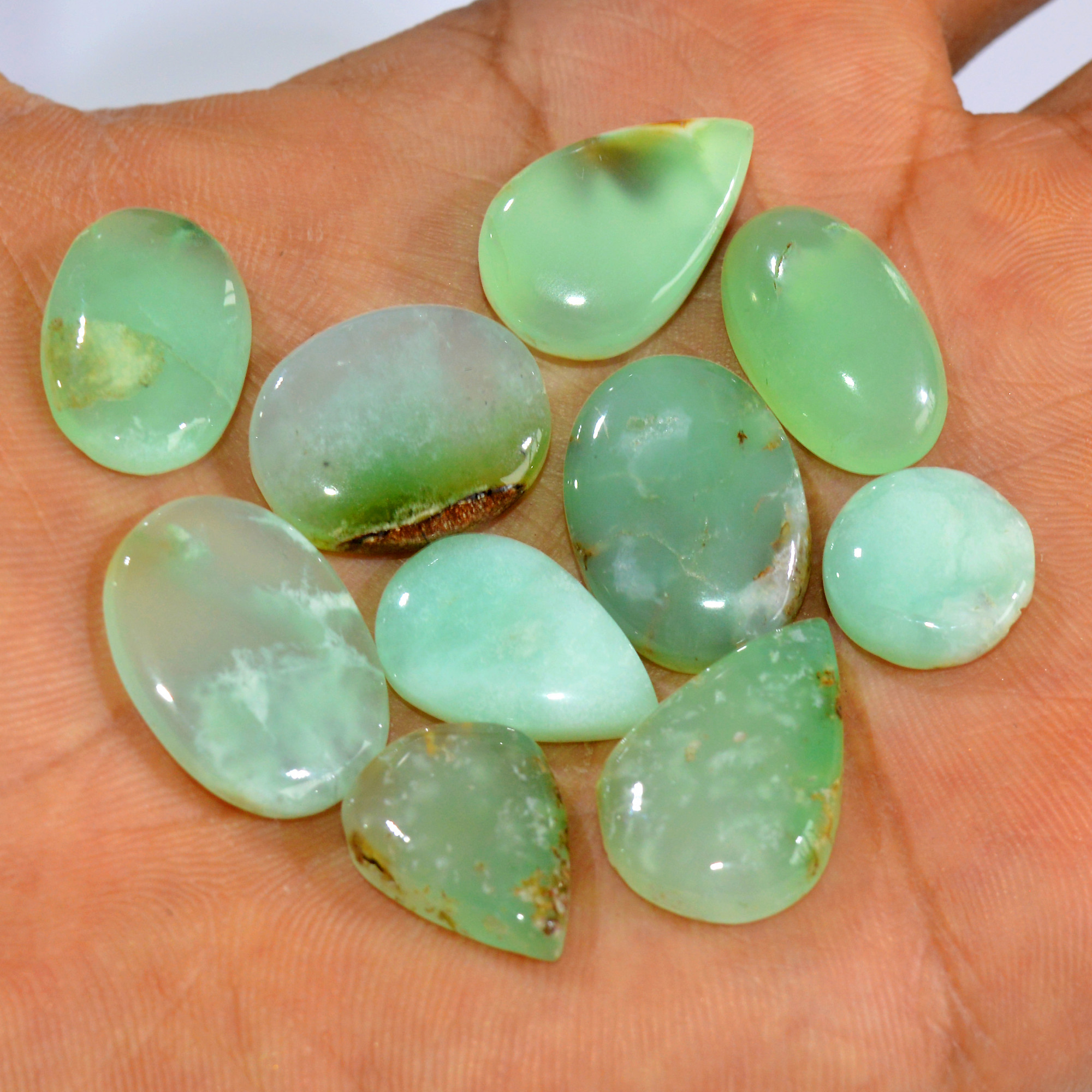 10Pcs 111Cts Natural Green Chrysoprase Cabochon Mixed Shapes Gemstone Lot For Pendants Craft Supplies For Jewelry Making 20x10 10x10mm 15941