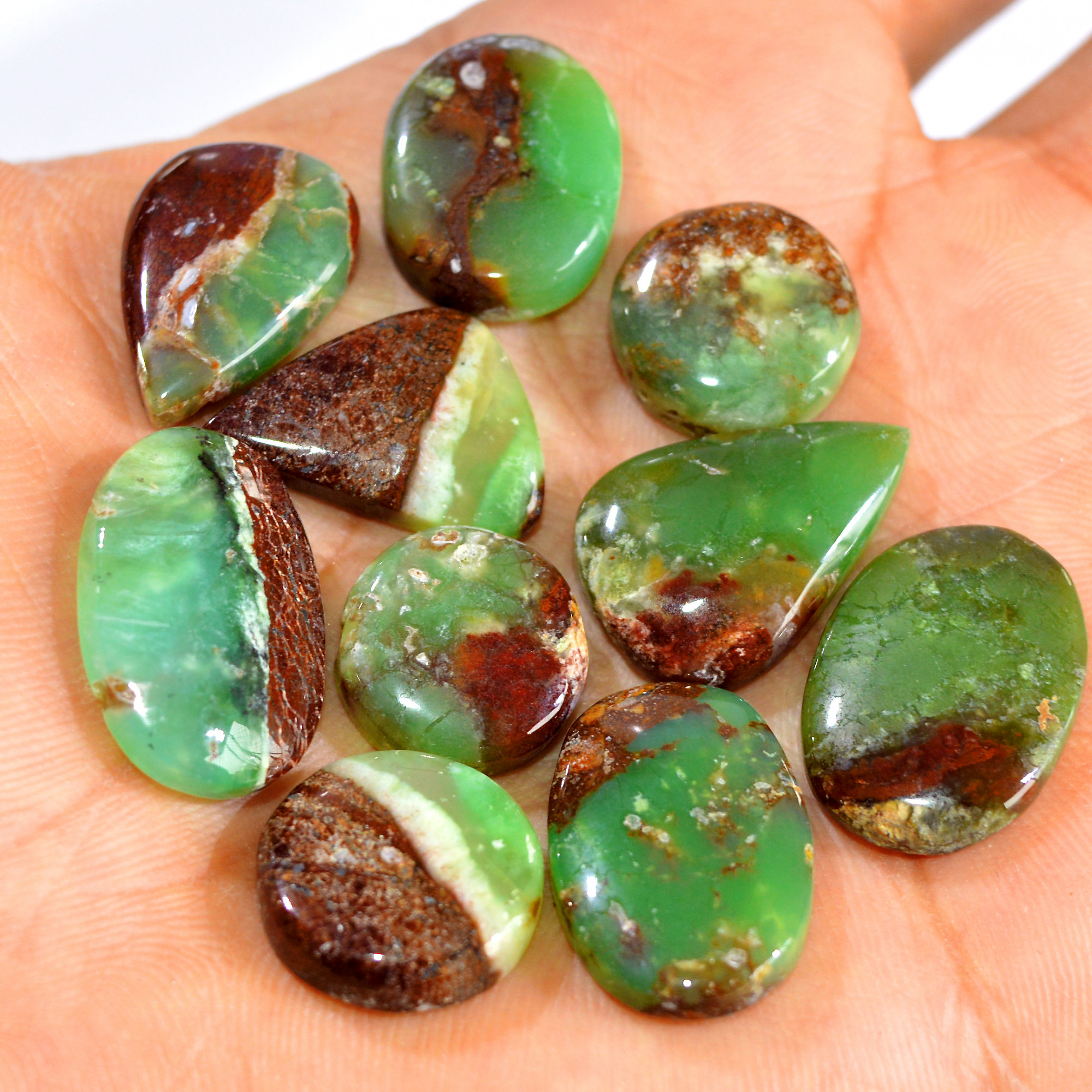9Pcs 133Cts Natural Green Chrysoprase Cabochon Mixed Shapes Gemstone Lot For Pendants Craft Supplies For Jewelry Making 22x14 14x14mm 15942