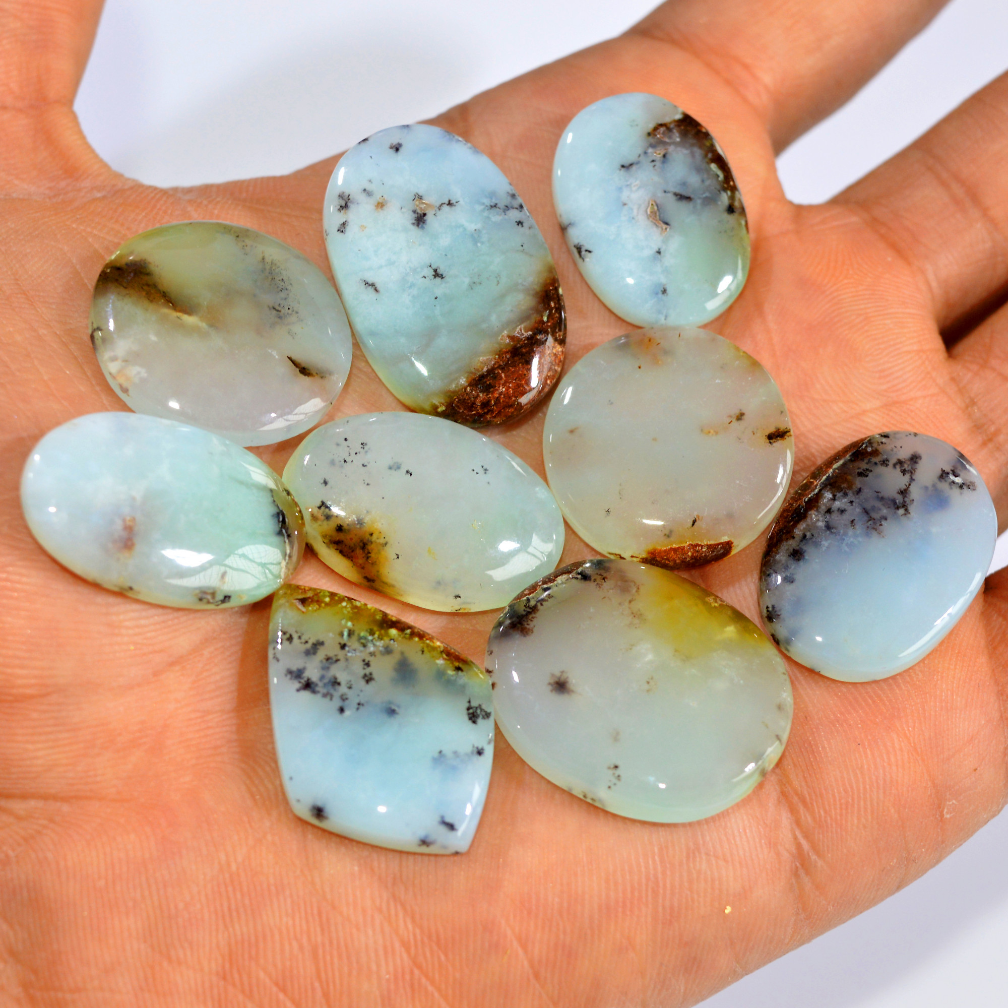 9Pcs 212Cts Natural Green Chrysoprase Cabochon Mixed Shapes Gemstone Lot For Pendants Craft Supplies For Jewelry Making 30x19 22x15mm 15943