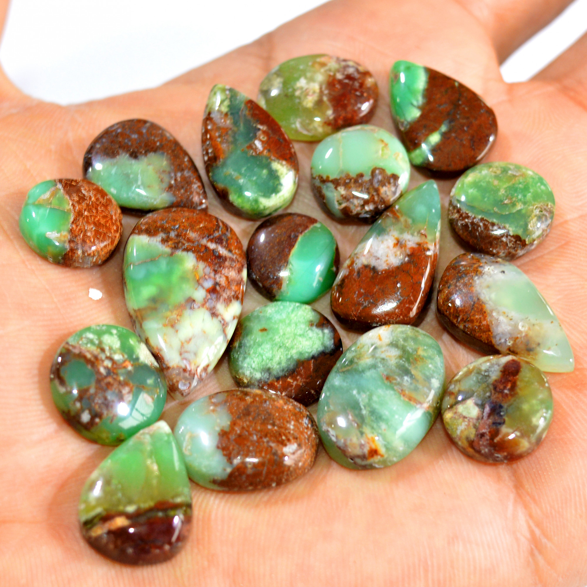 17Pcs 154Cts Natural Green Chrysoprase Cabochon Mixed Shapes Gemstone Lot For Pendants Craft Supplies For Jewelry Making 24x14 10x10mm 15944