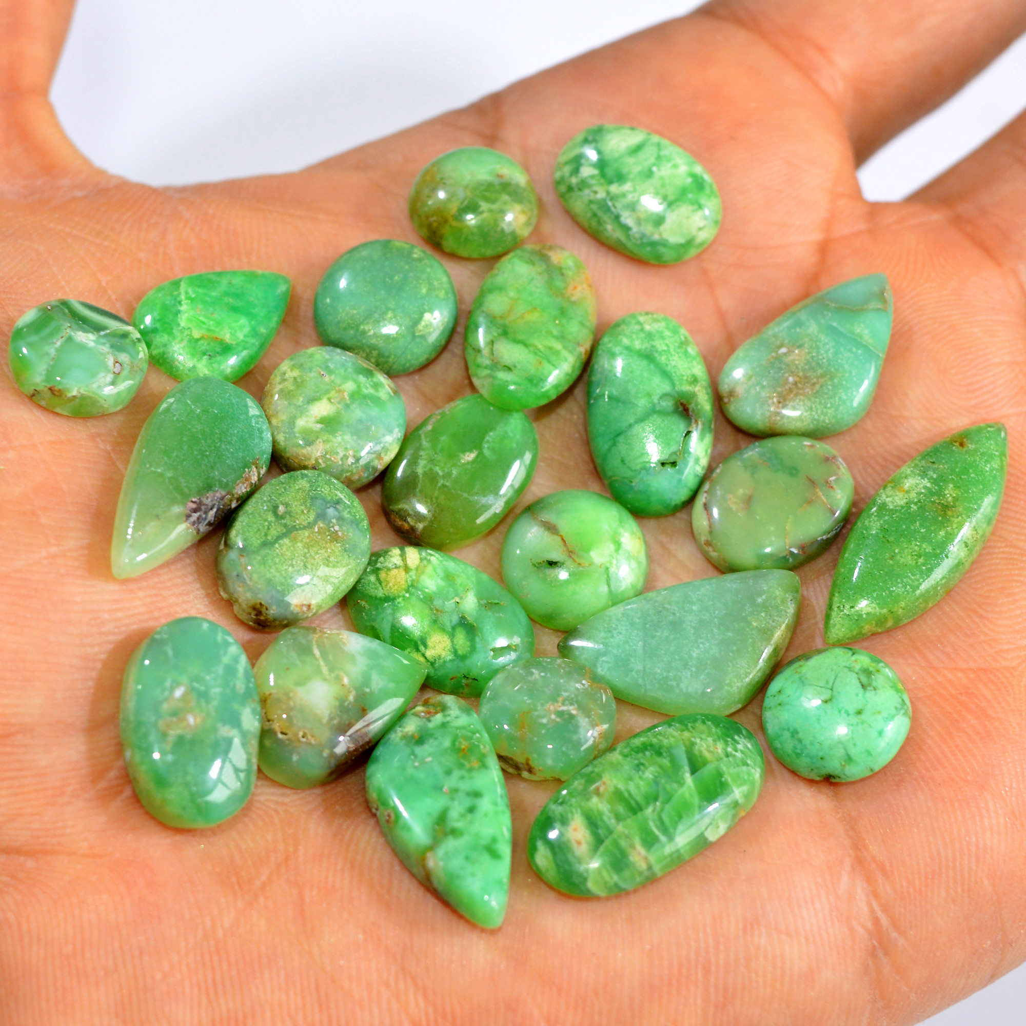 22Pcs 122Cts Natural Green Chrysoprase Cabochon Mixed Shapes Gemstone Lot For Pendants Craft Supplies For Jewelry Making 24x9 10x10mm 15945