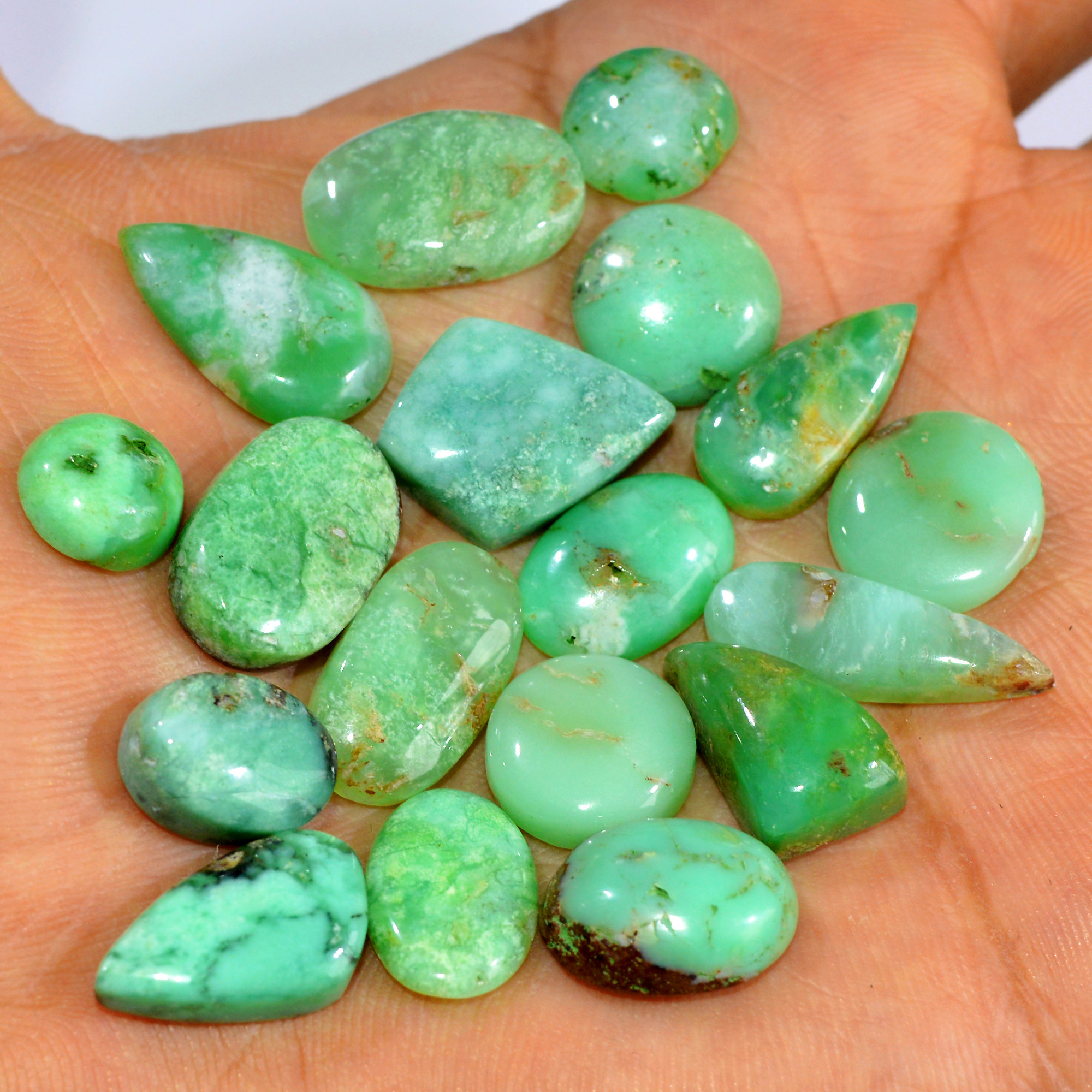 19Pcs 122Cts Natural Green Chrysoprase Cabochon Mixed Shapes Gemstone Lot For Pendants Craft Supplies For Jewelry Making 16x10 8x8mm 15946