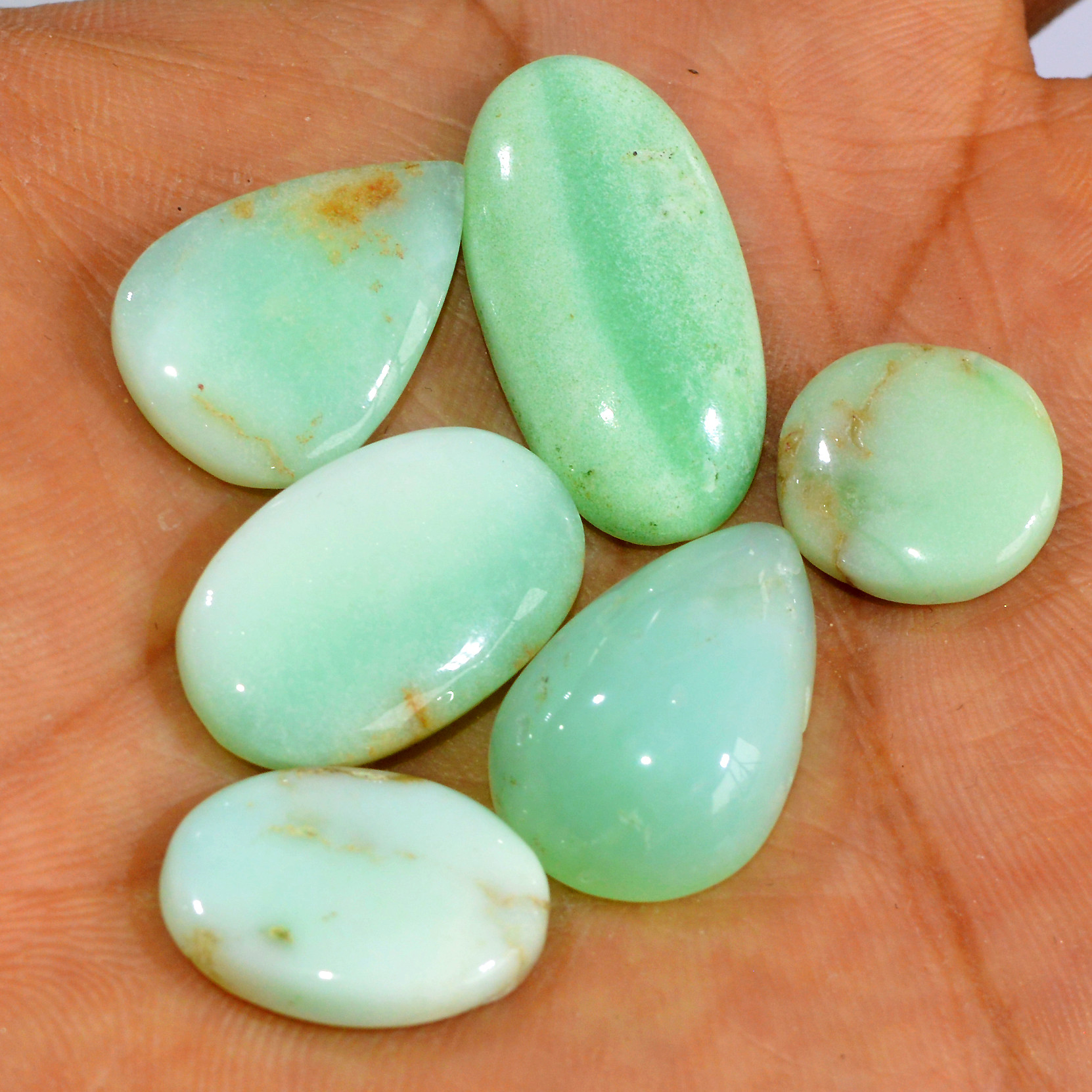 6Pcs 78Cts Natural Chrysoprase Cabochon Loose Gemstone Lot Mixed Shapes Sizes Healing Crystal For Jewelry Making 26x13 14x14mm 15947