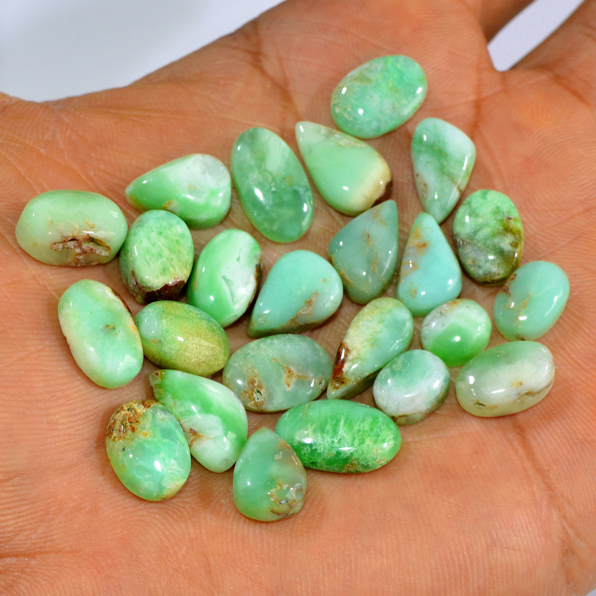 24Pcs 105Cts Natural Chrysoprase Cabochon Loose Gemstone Lot Mixed Shapes Sizes Healing Crystal For Jewelry Making 14x7 7x5mm 15949