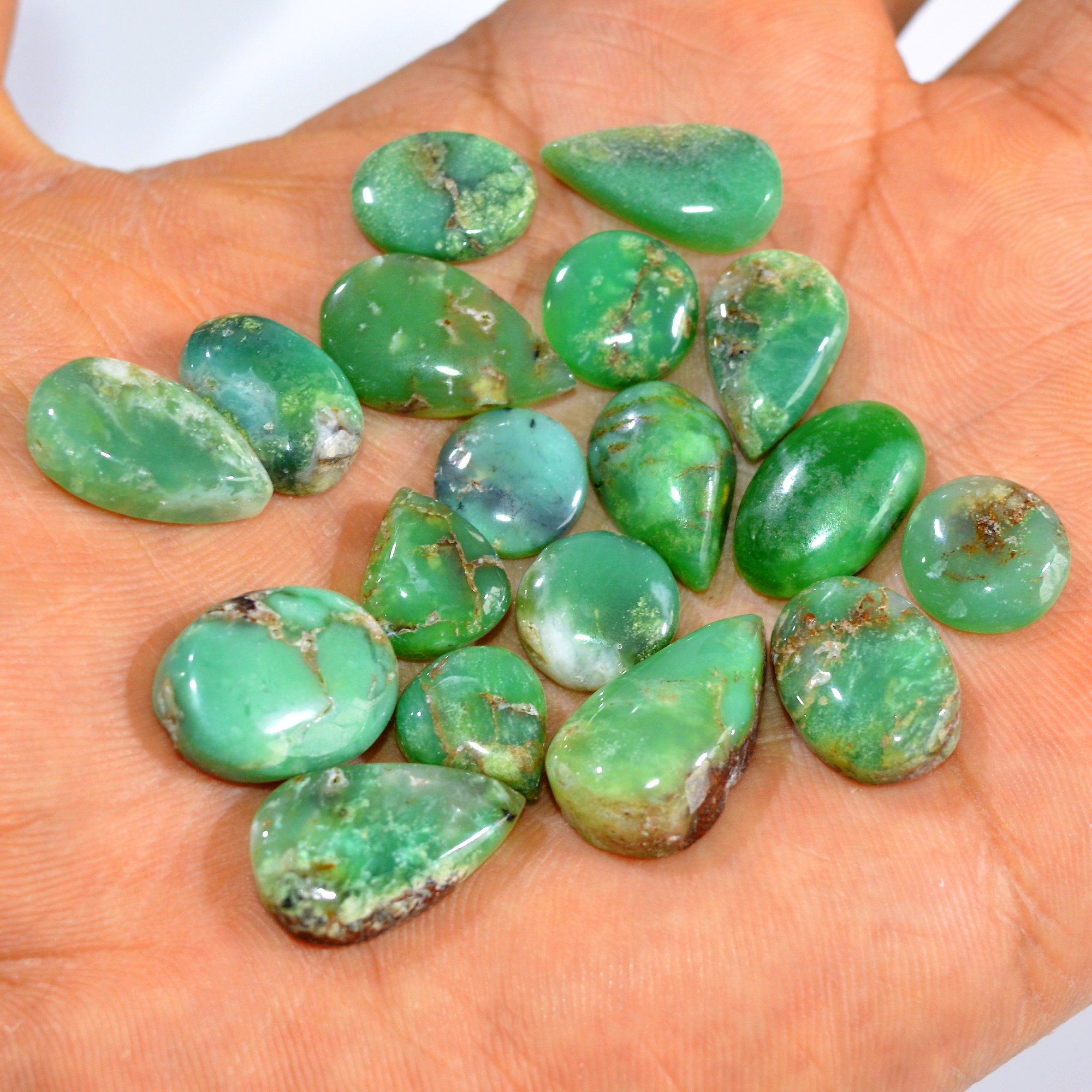 18Pcs 110Cts Natural Chrysoprase Cabochon Loose Gemstone Lot Mixed Shapes Sizes Healing Crystal For Jewelry Making 20x1010x10mm 15952
