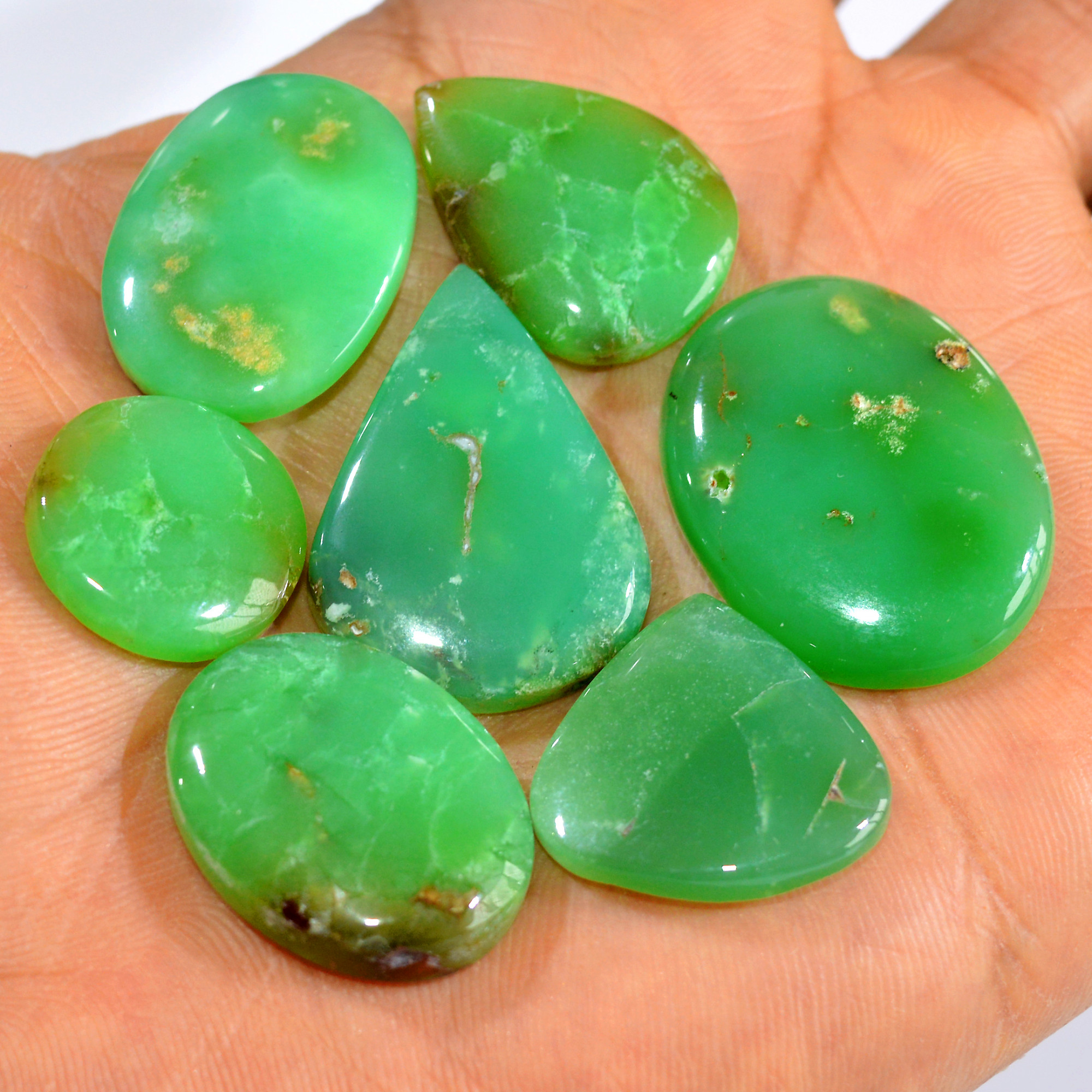 7Pcs 162Cts Natural Chrysoprase Cabochon Loose Gemstone Lot Mixed Shapes Sizes Healing Crystal For Jewelry Making 30x20 16x16mm 15954