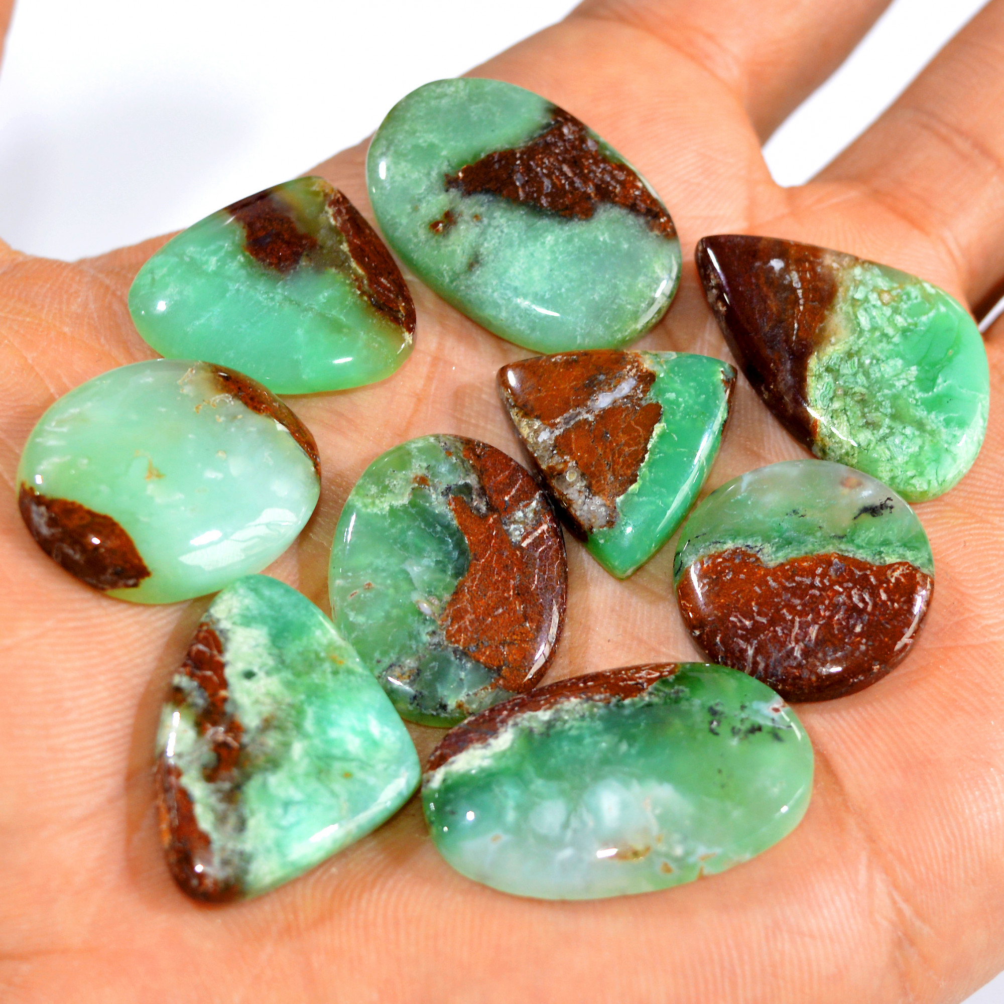 9Pcs 166Cts Natural Chrysoprase Cabochon Loose Gemstone Lot Mixed Shapes Sizes Healing Crystal For Jewelry Making 28x17 18x18mm 15955